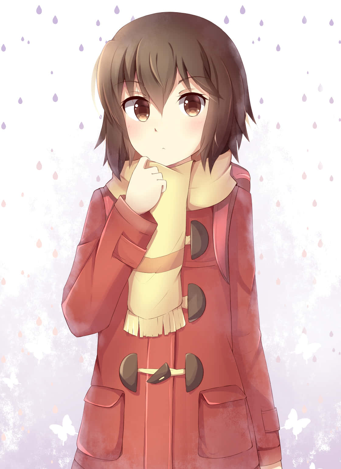 Kayo Hinazuki, red coat, yellow scarf, HD Phone Wallpaper