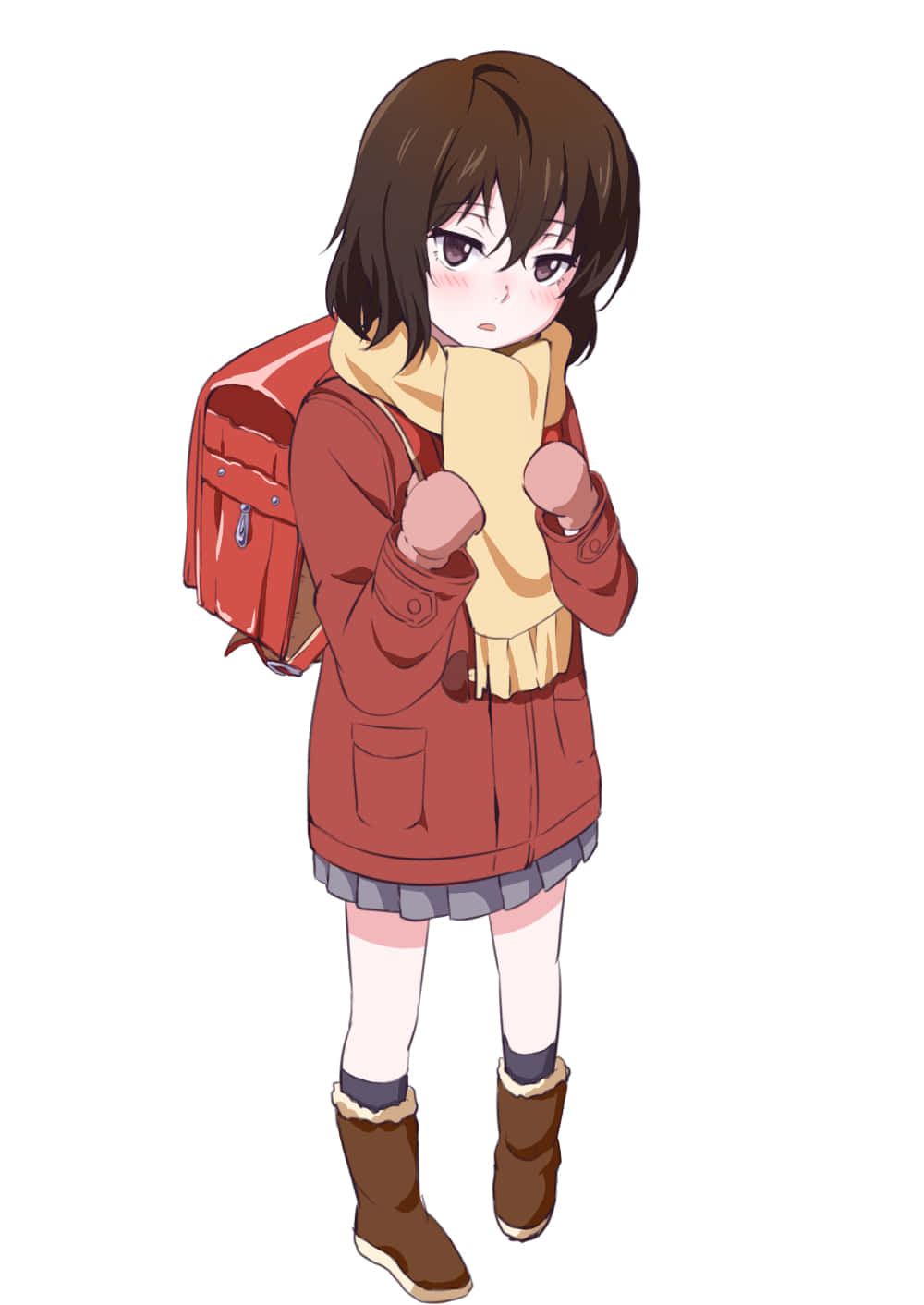 Kayo Hinazuki, red coat, backpack, HD Phone Wallpaper