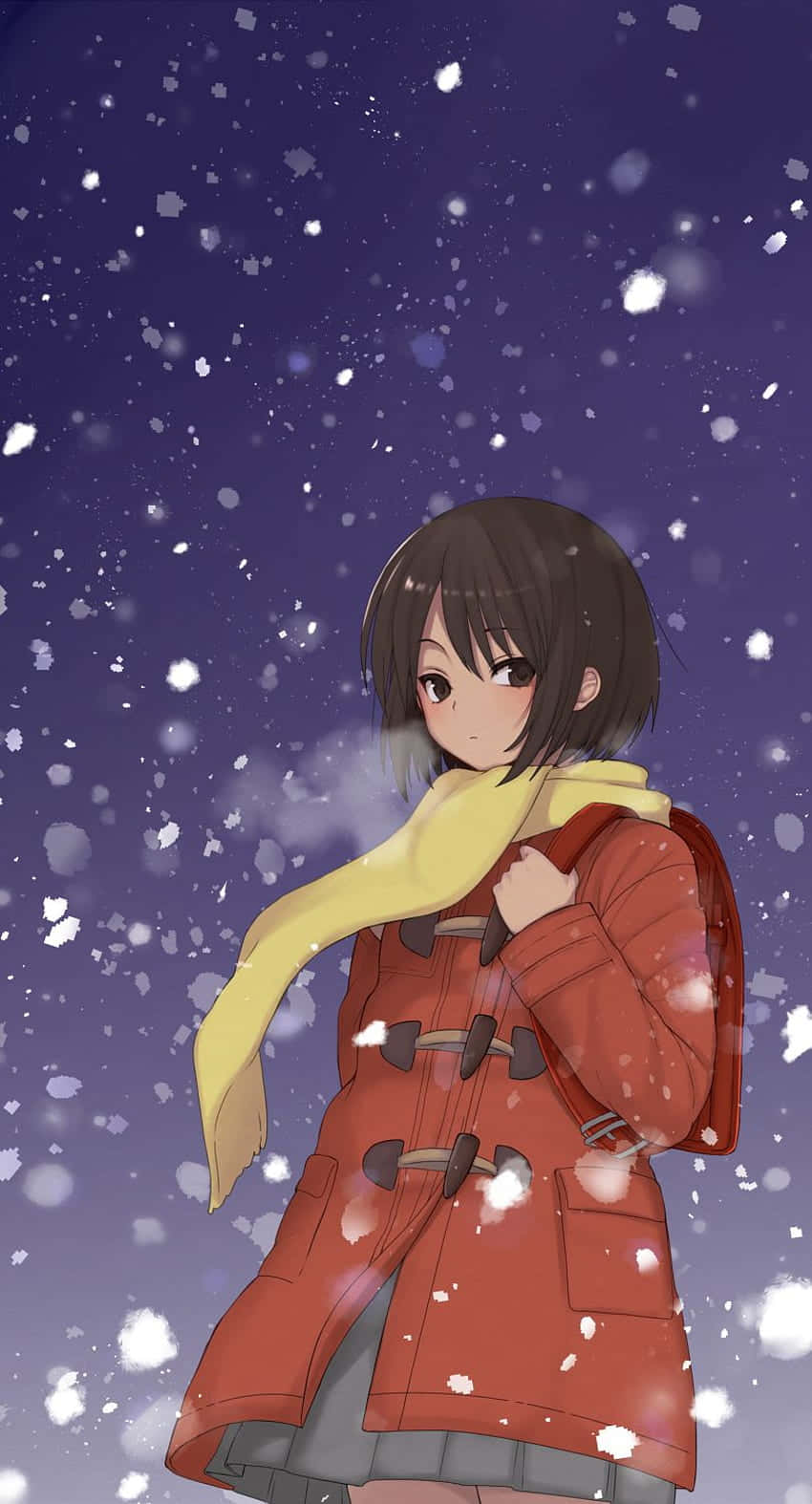 Kayo Hinazuki, red coat, yellow scarf, HD Phone Wallpaper