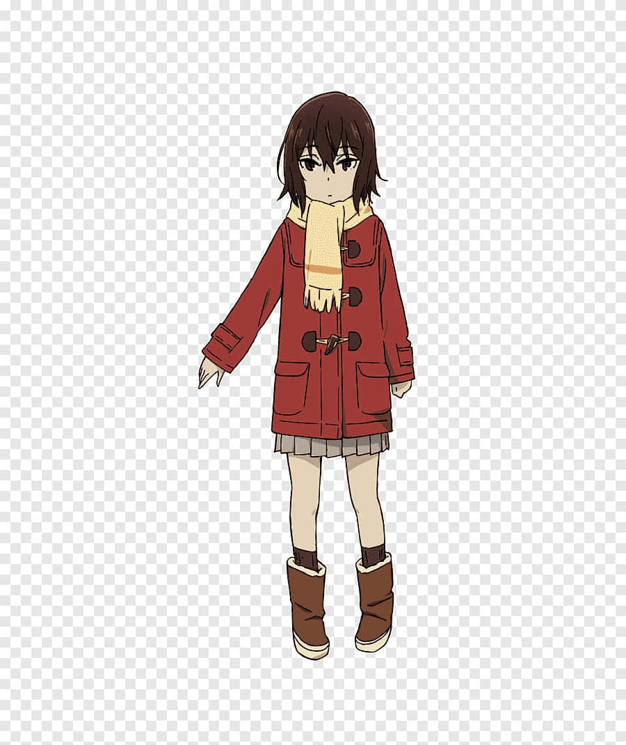 Kayo Hinazuki, red duffle coat, beige scarf, SD Phone Wallpaper