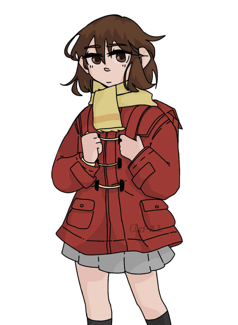 Kayo Hinazuki, red duffle coat, yellow scarf, SD Phone Wallpaper