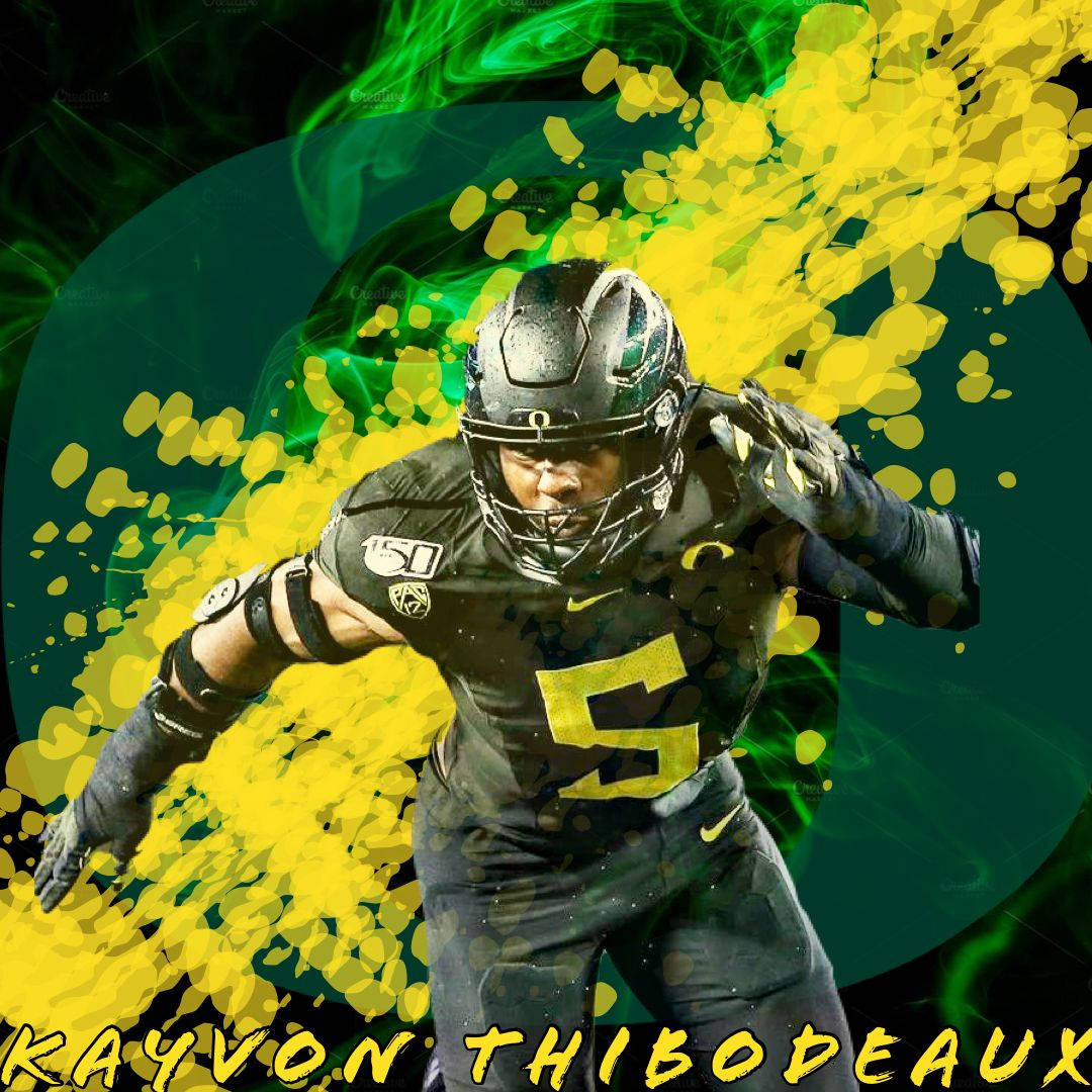 Kayvon Thibodeaux, black and yellow gear, green and yellow splatter background, SD Desktop Wallpaper