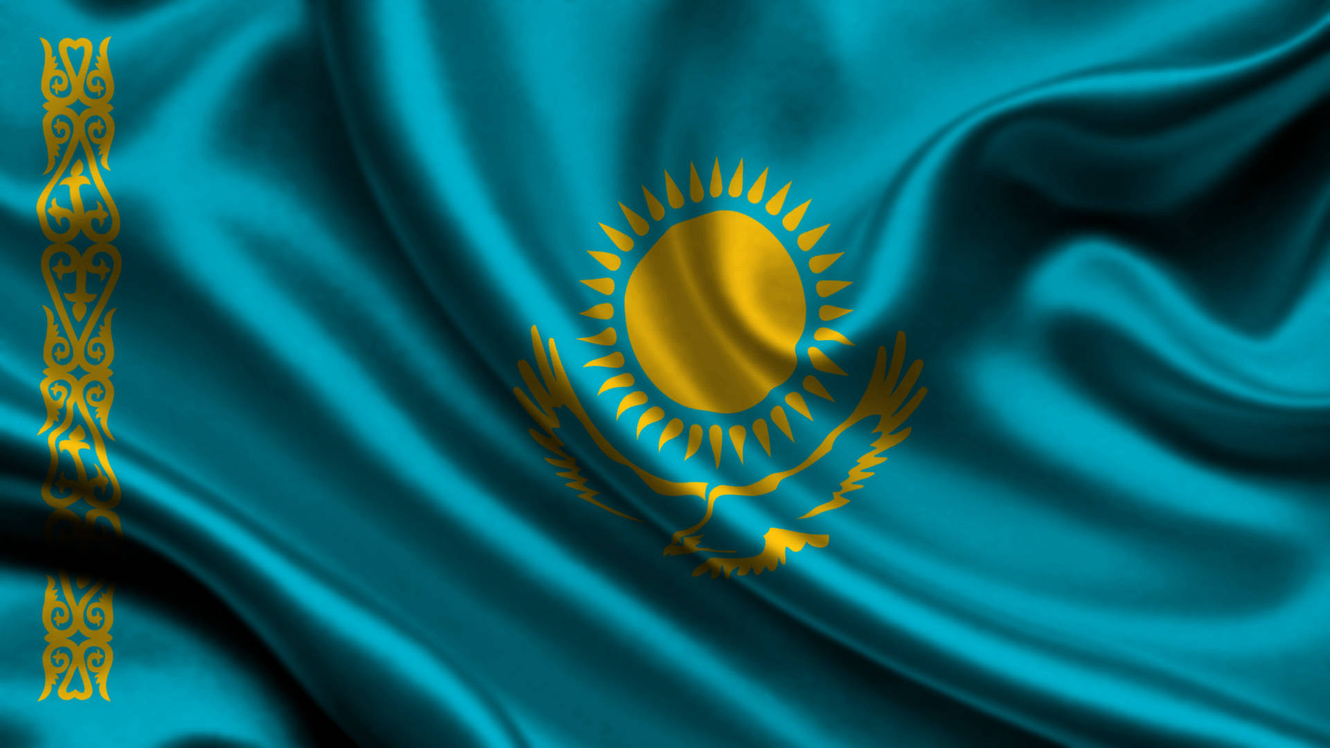 Kazakhstan, teal, golden sun, Full HD Desktop Wallpaper
