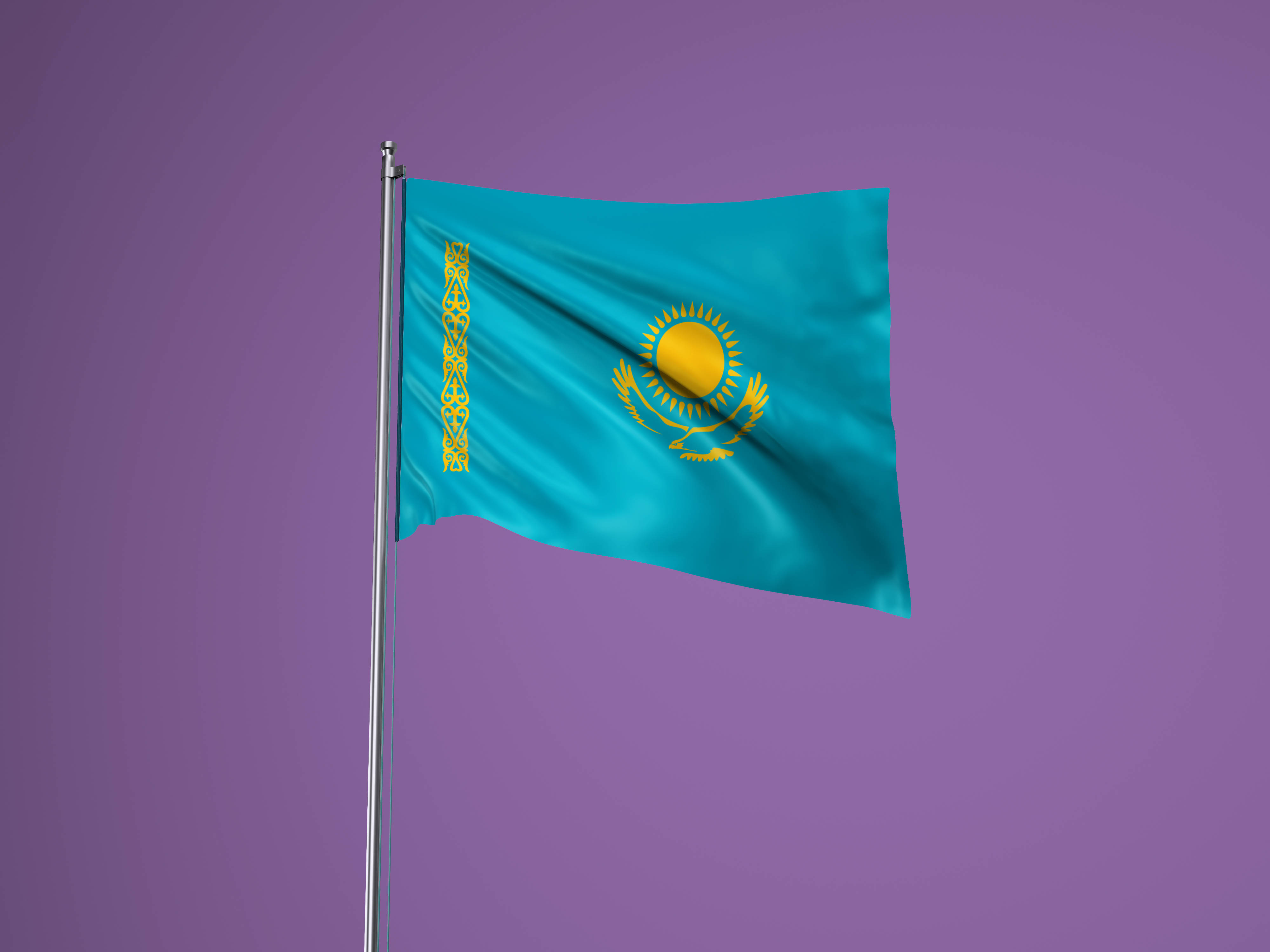 Kazakhstan, flag, purple background, 4K Desktop Wallpaper