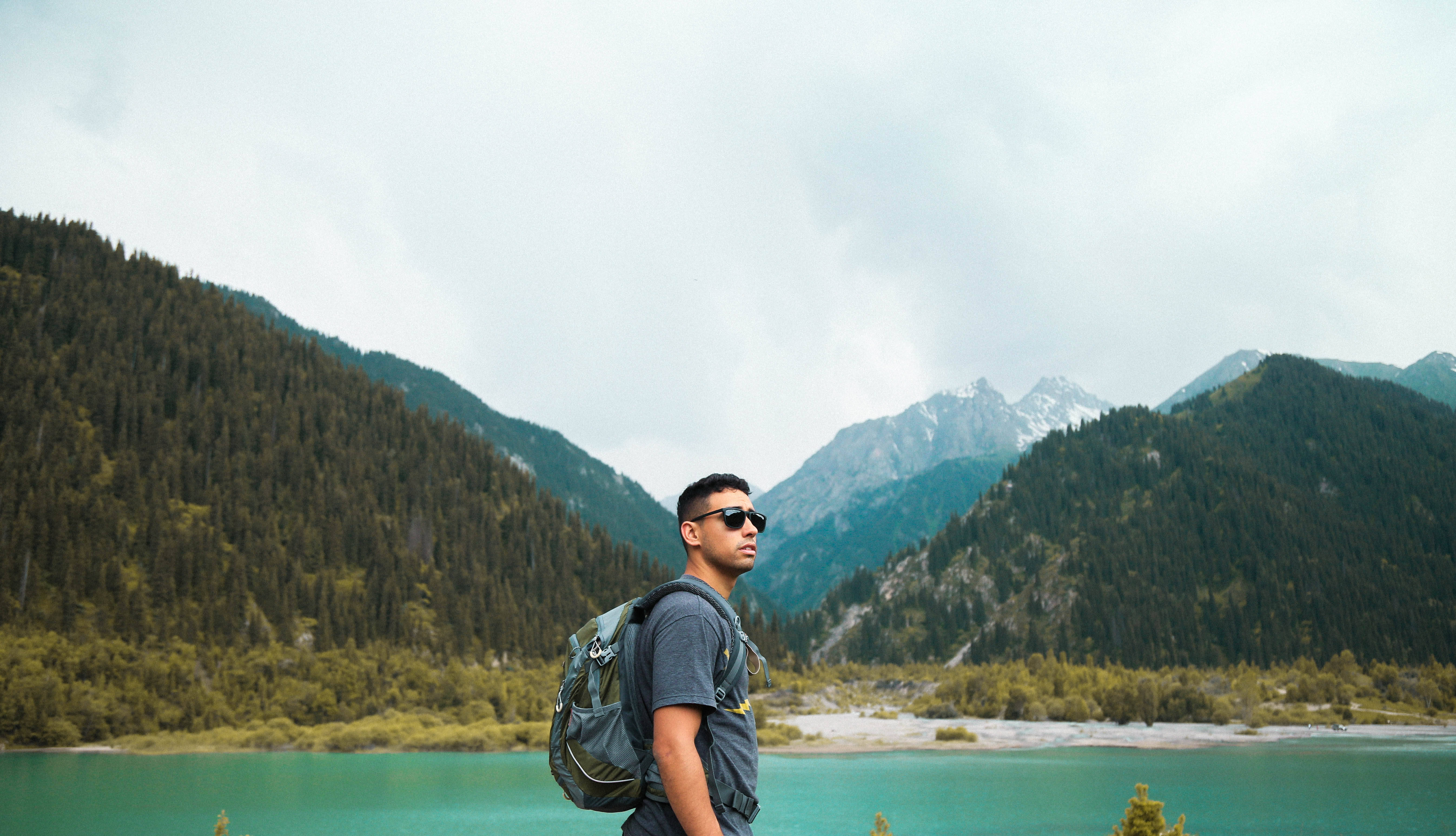 Kazakhstan, turquoise lake, forested mountains, 5K Desktop Wallpaper