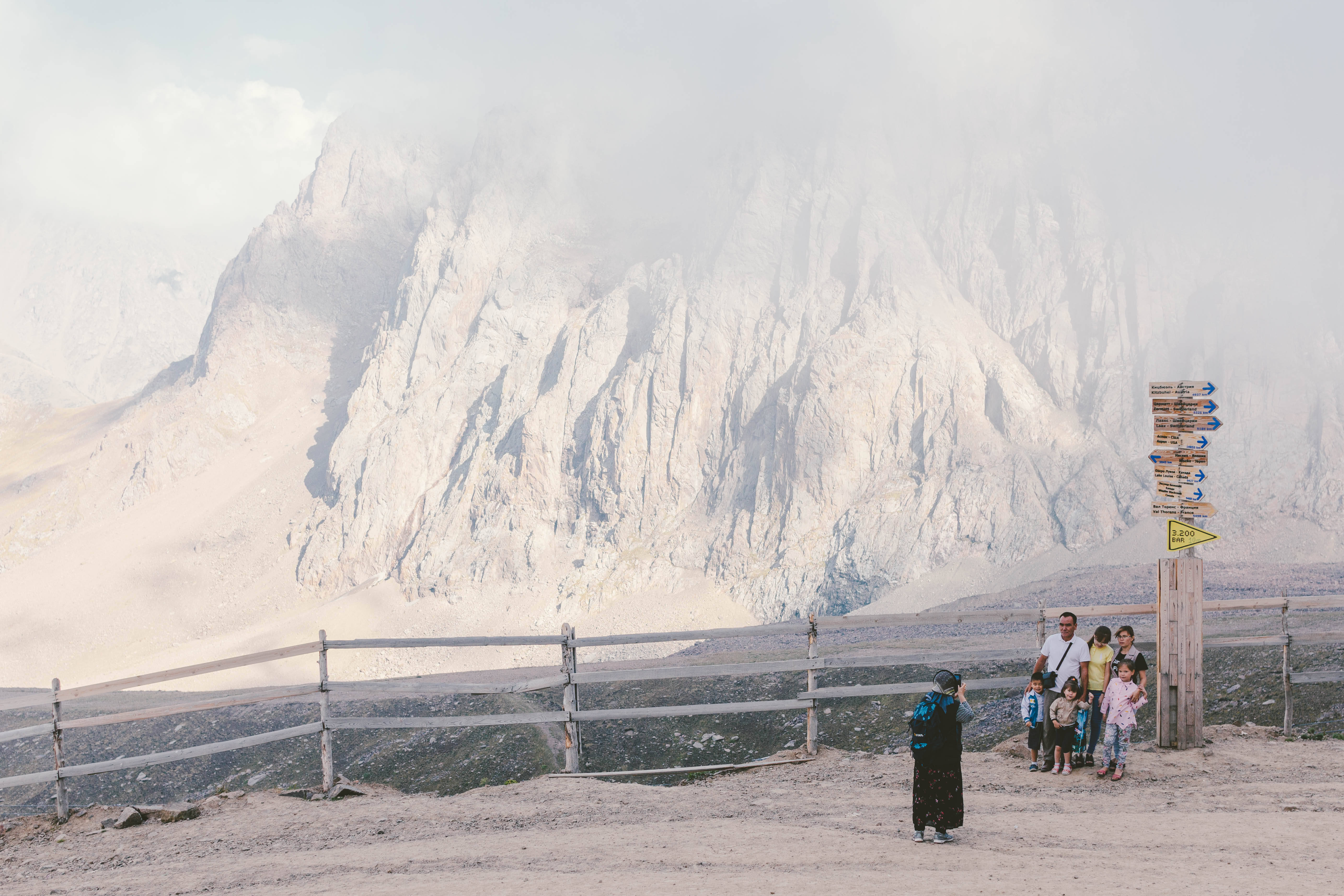 Kazakhstan, limestone mountain, wooden signpost, 5K Desktop Wallpaper