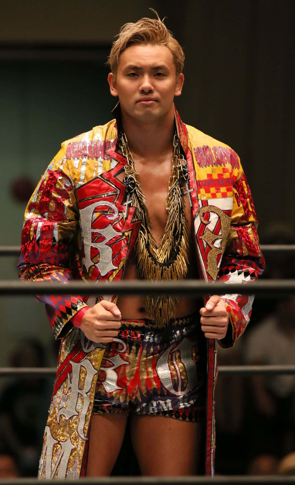 Kazuchika Okada, professional Japanese wrestler, vibrant patterned robe, Full HD Phone Wallpaper