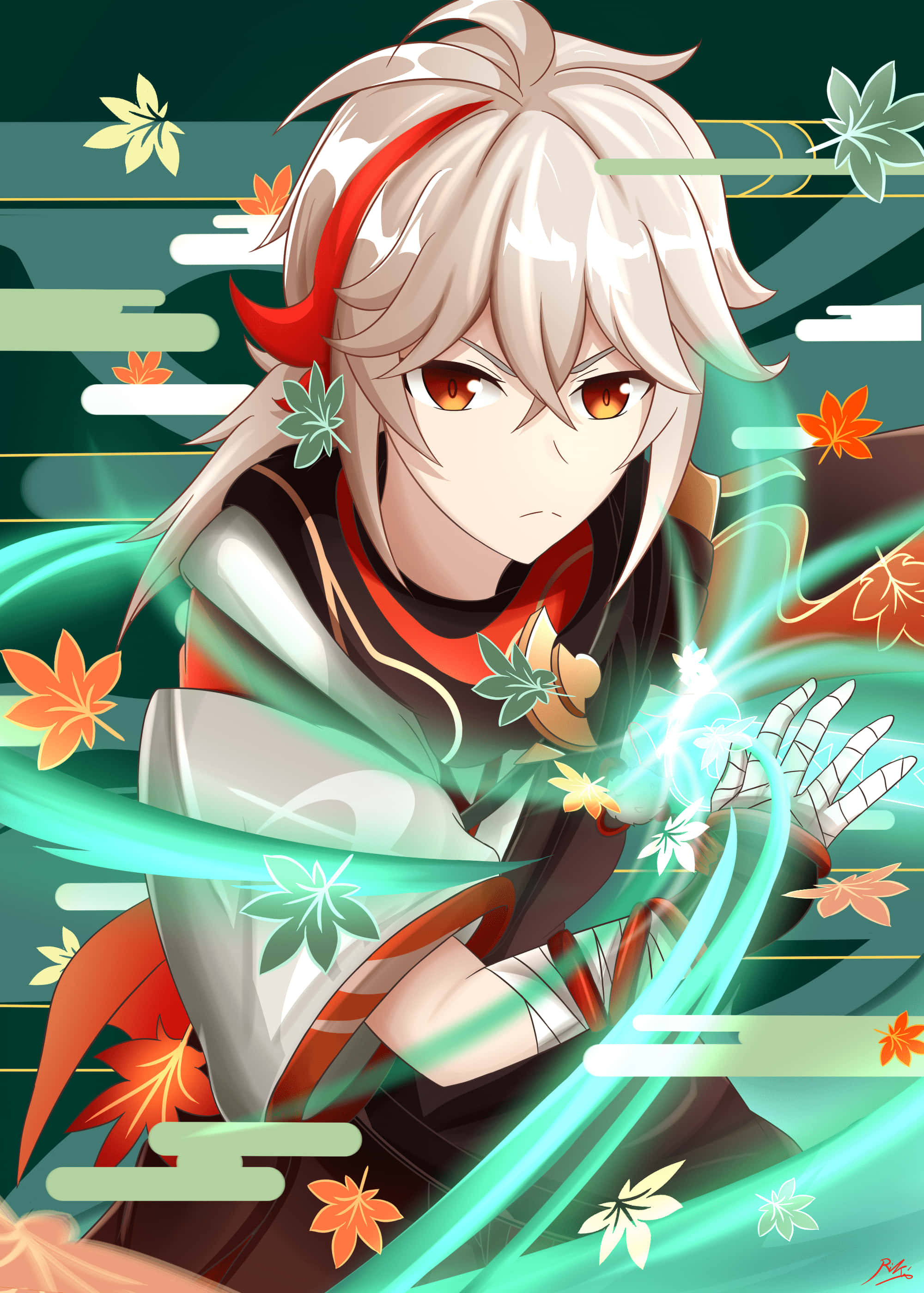 Kazuha, silver hair, red eyes, 2K Phone Wallpaper