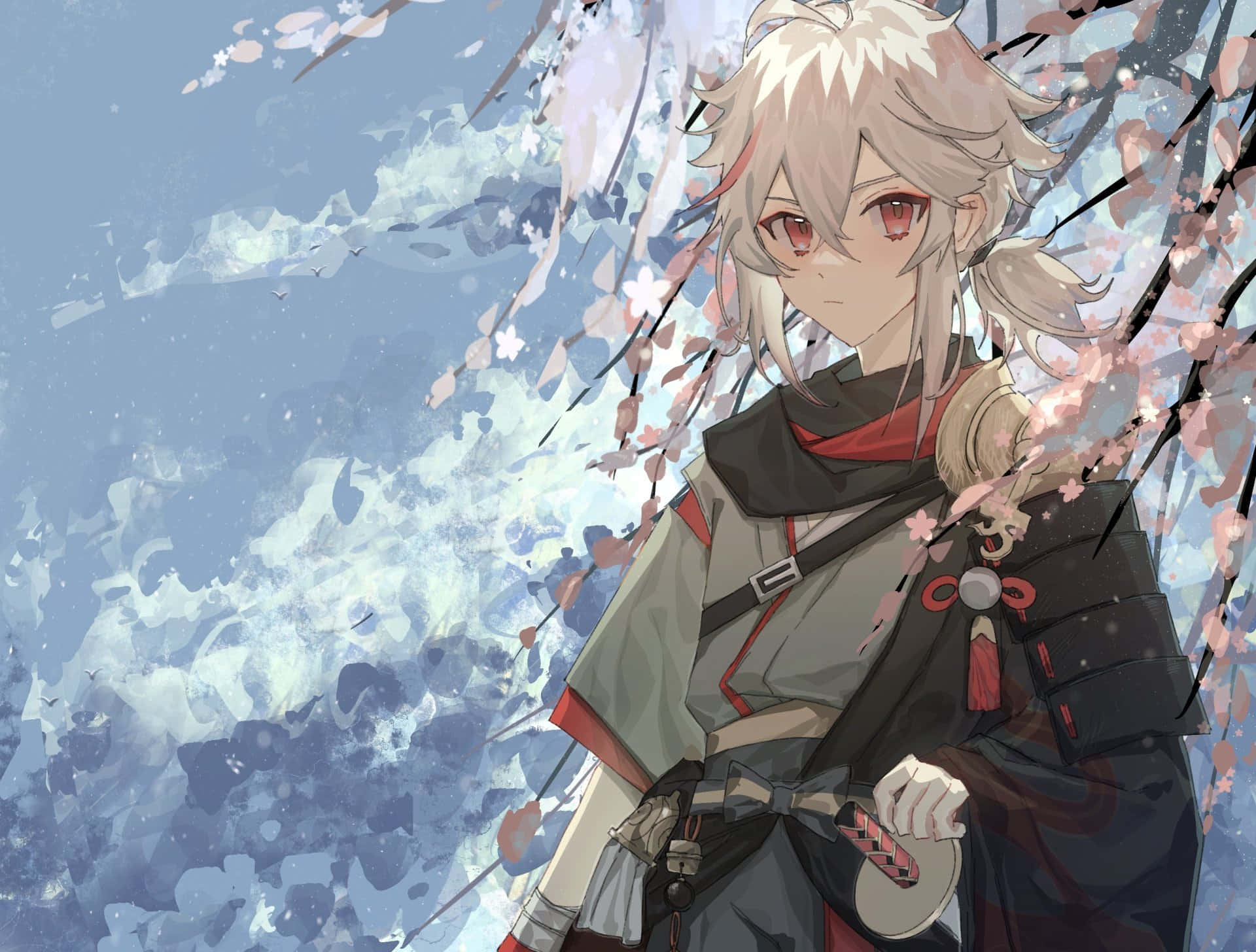 Kazuha, white hair, red eyes, Full HD Desktop Wallpaper