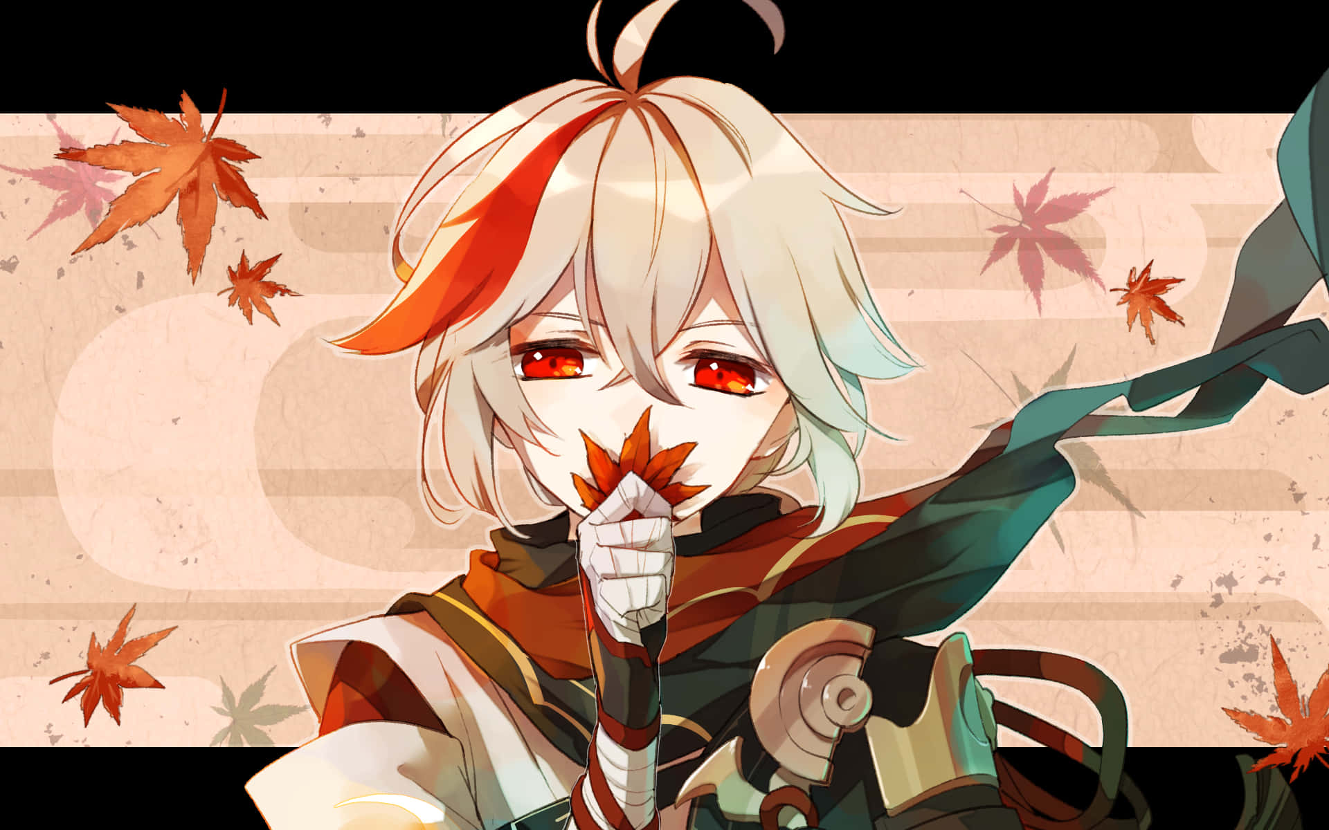 Kazuha, maple leaf, white and orange hair, Full HD Desktop Wallpaper