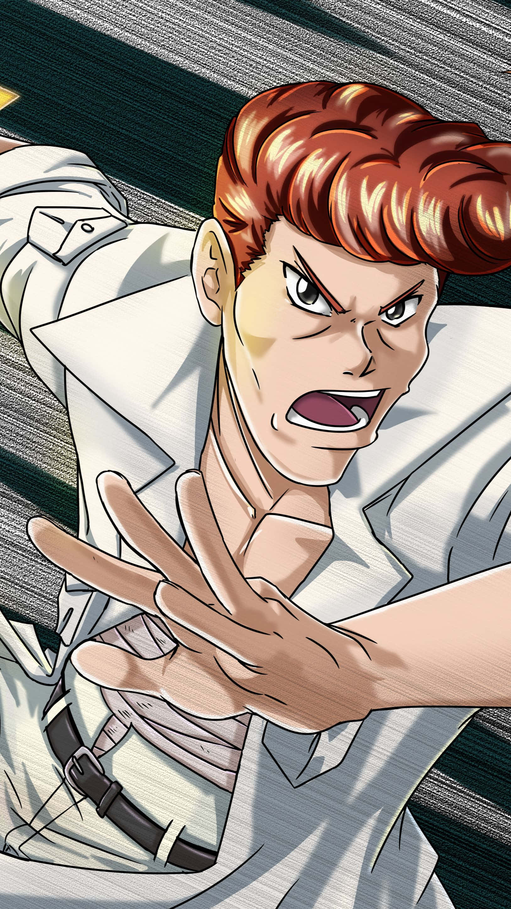 Kuwabara, anime action pose, red-haired, 2K Phone Wallpaper