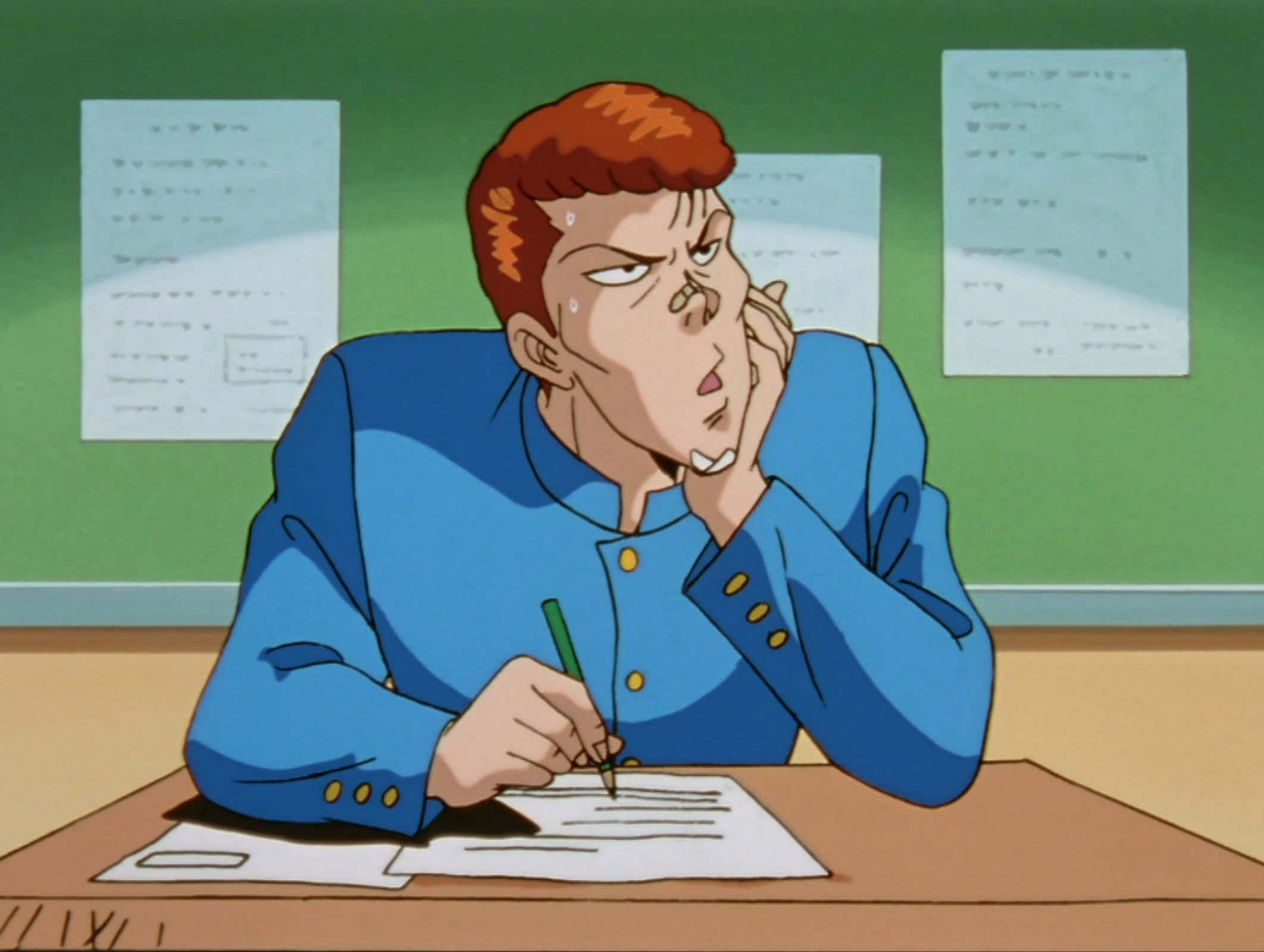 Kuwabara, red-haired anime boy, blue school uniform, Full HD Desktop Wallpaper