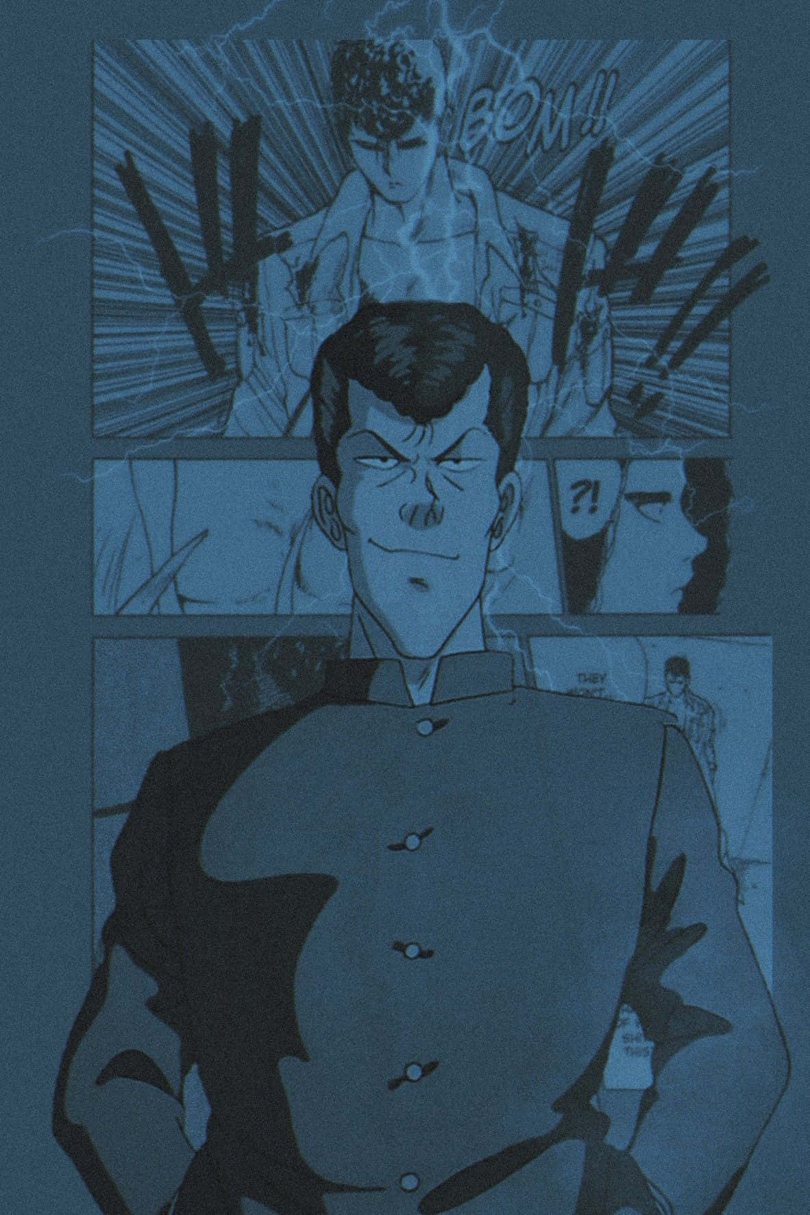 Kuwabara, manga panel collage, blue-toned, HD Phone Wallpaper