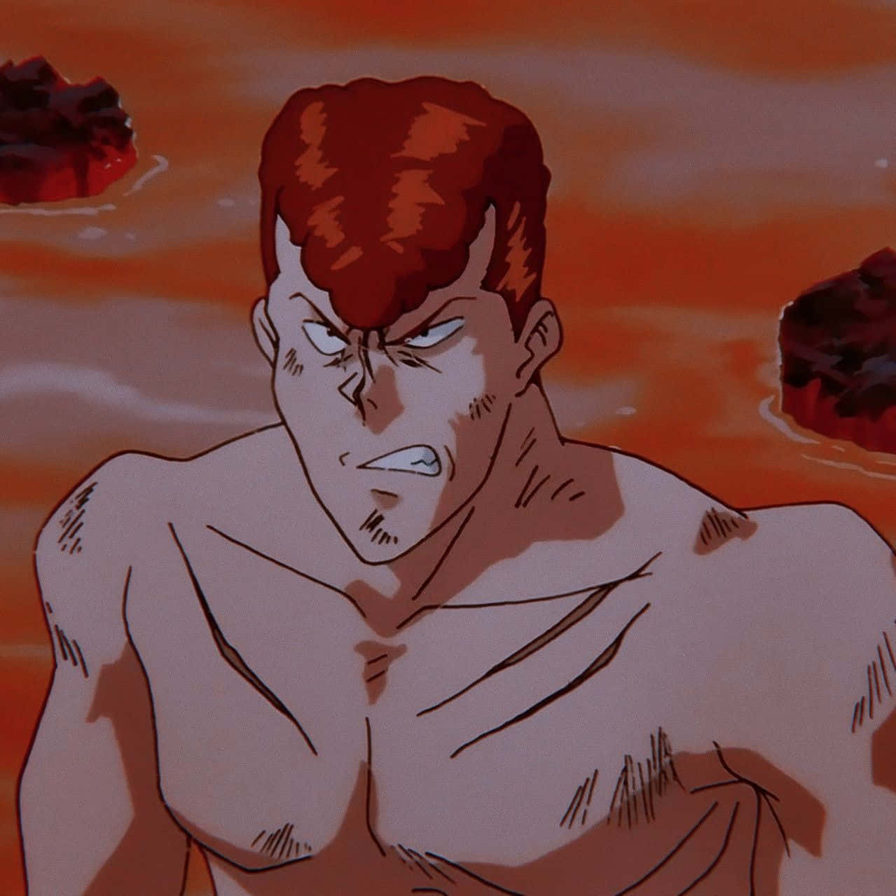 Kuwabara, red hair, fiery orange sky, SD Desktop Wallpaper