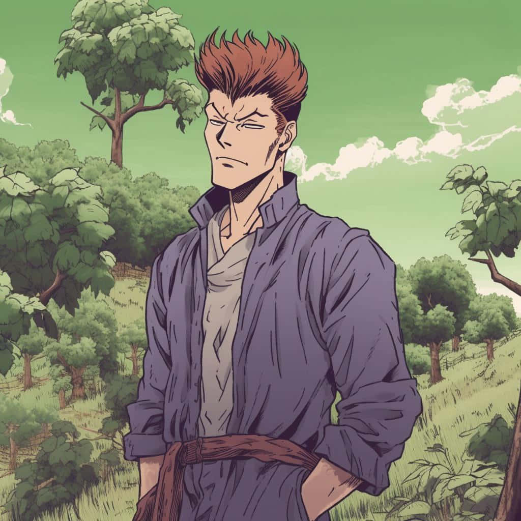 Kuwabara, spiky-haired anime man, purple shirt, SD Desktop Wallpaper