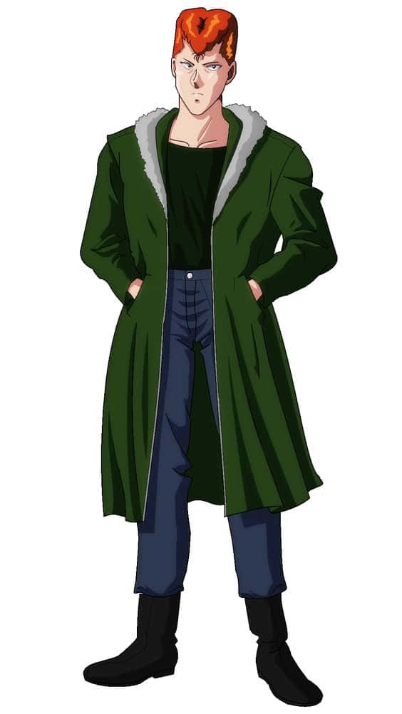 Kazuma Kuwabara, fiery red hair, green coat, SD Phone Wallpaper