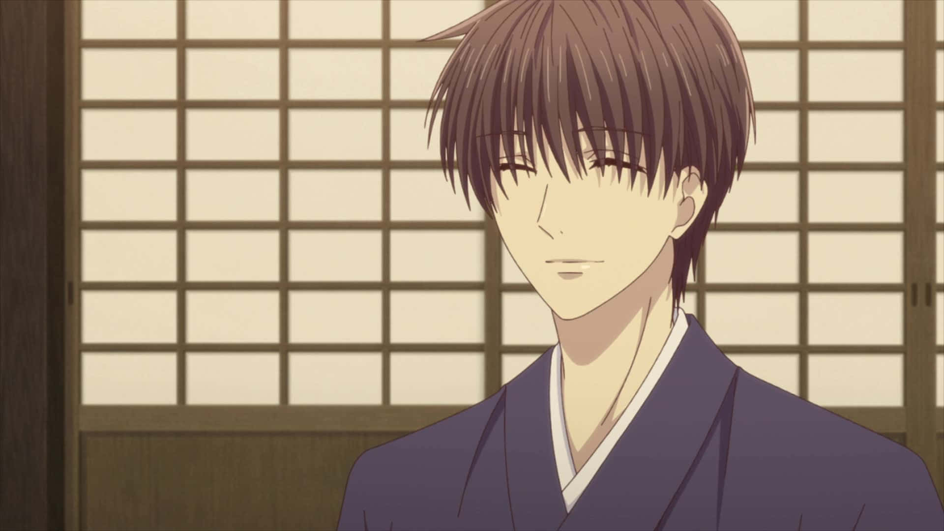 Kazuma Sohma, dark purple kimono, traditional Japanese shoji screen, Full HD Desktop Wallpaper