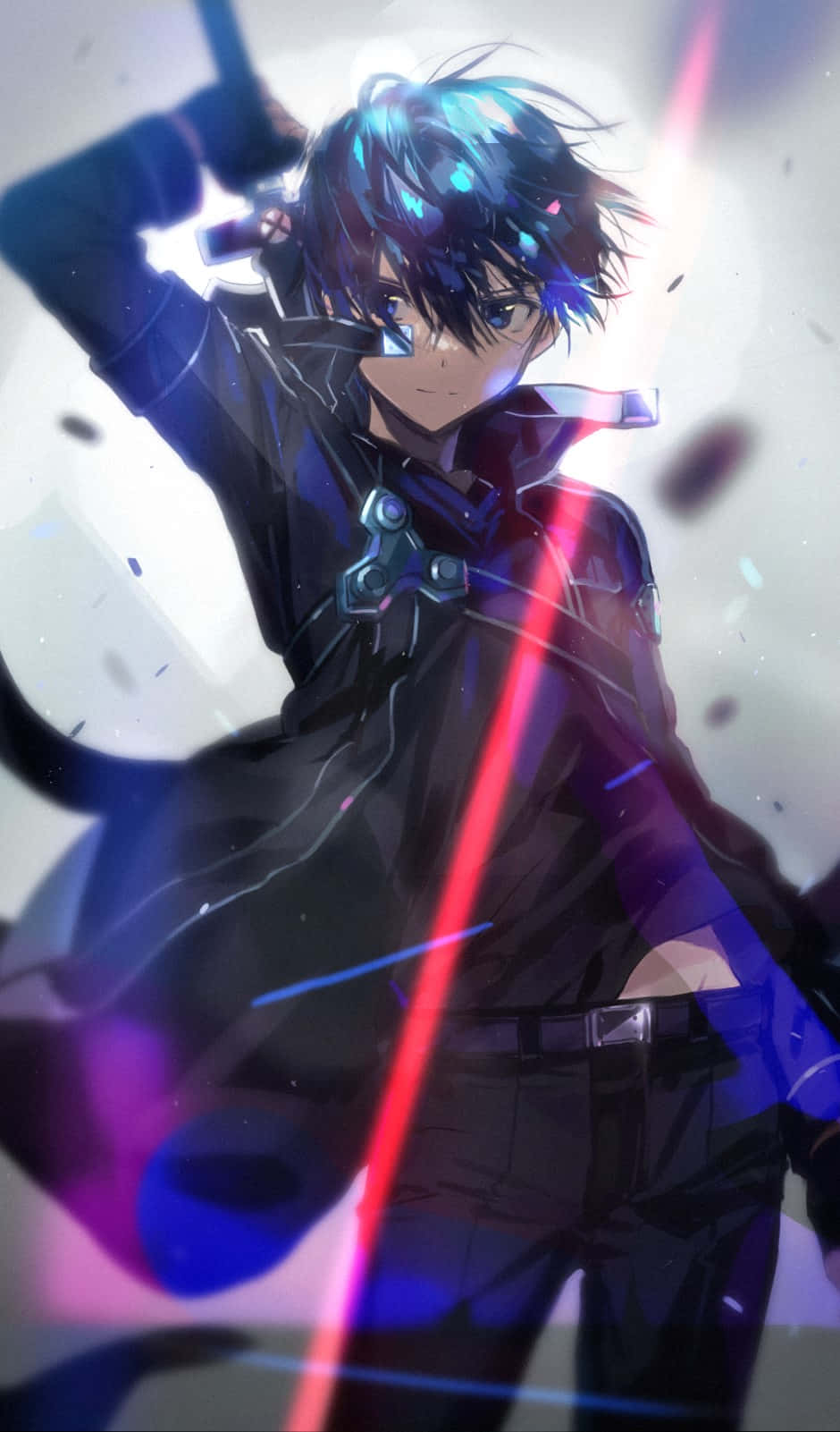 Kazuto Kirigaya, glowing blue hair, red sword slash, HD Phone Wallpaper