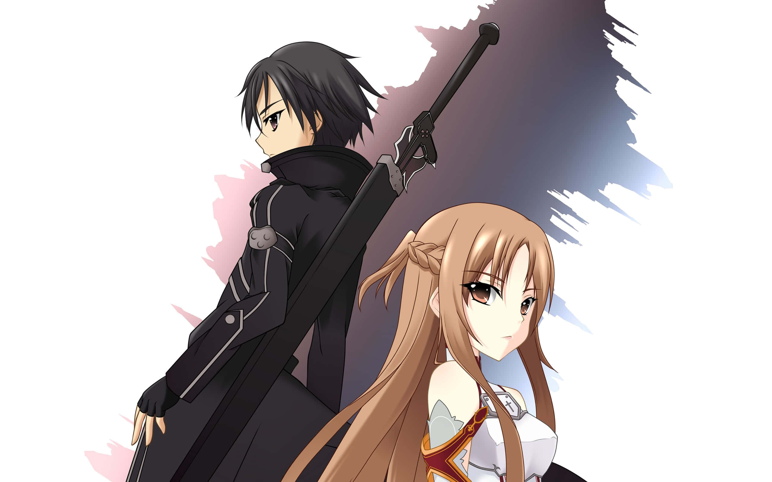 Kazuto Kirigaya, sword, blonde female in armor, 2K Desktop Wallpaper