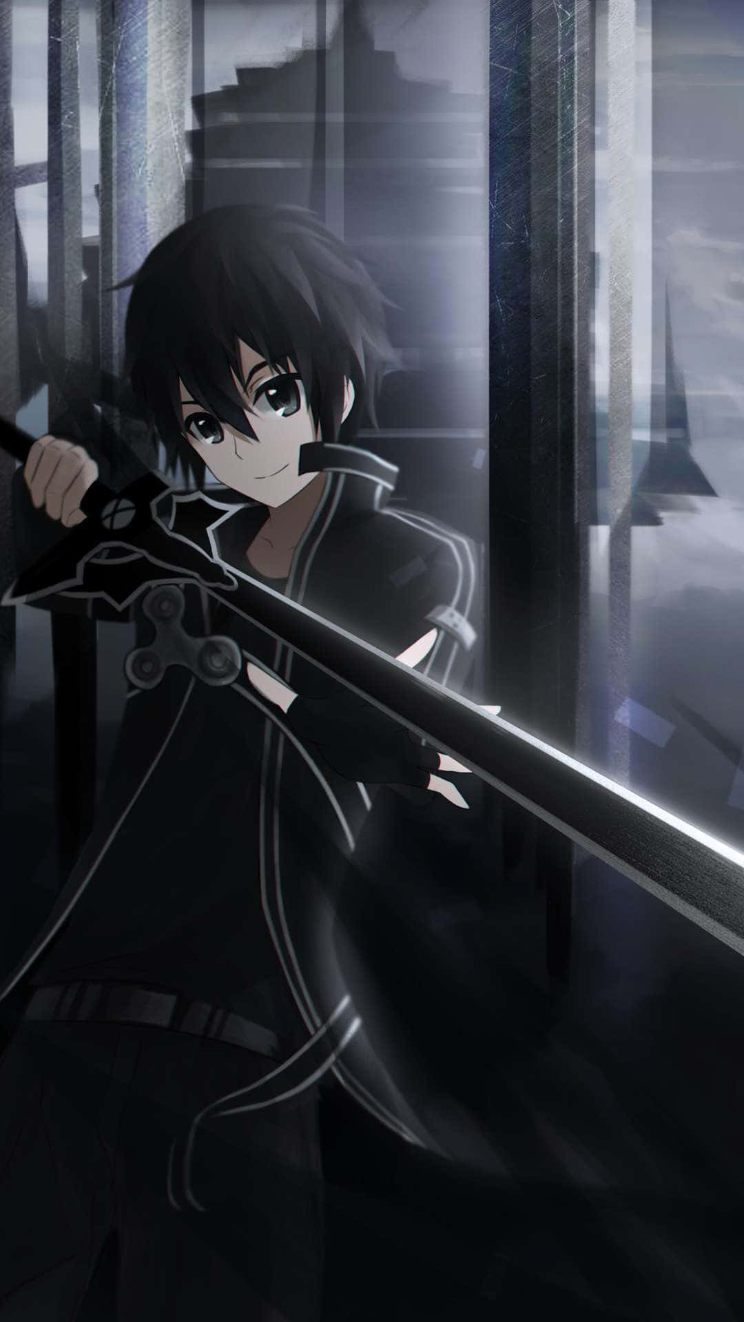 Kazuto Kirigaya, black coat, glowing sword, Full HD Phone Wallpaper