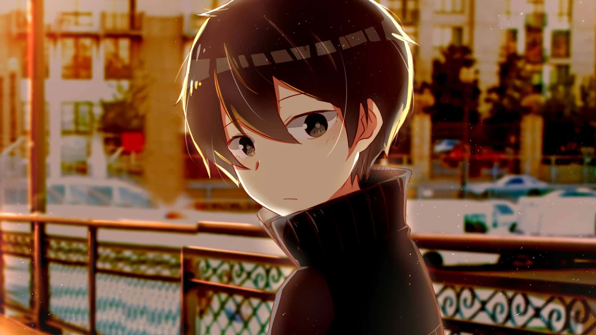 Kazuto Kirigaya, swords, bridge railing, Full HD Desktop Wallpaper