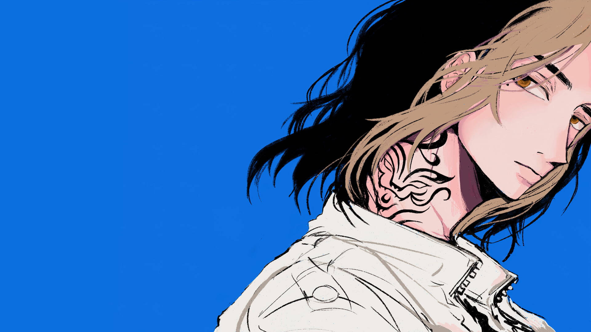 Kazutora Hanemiya, half black half blonde hair, intricate neck tattoo, Full HD Desktop Wallpaper