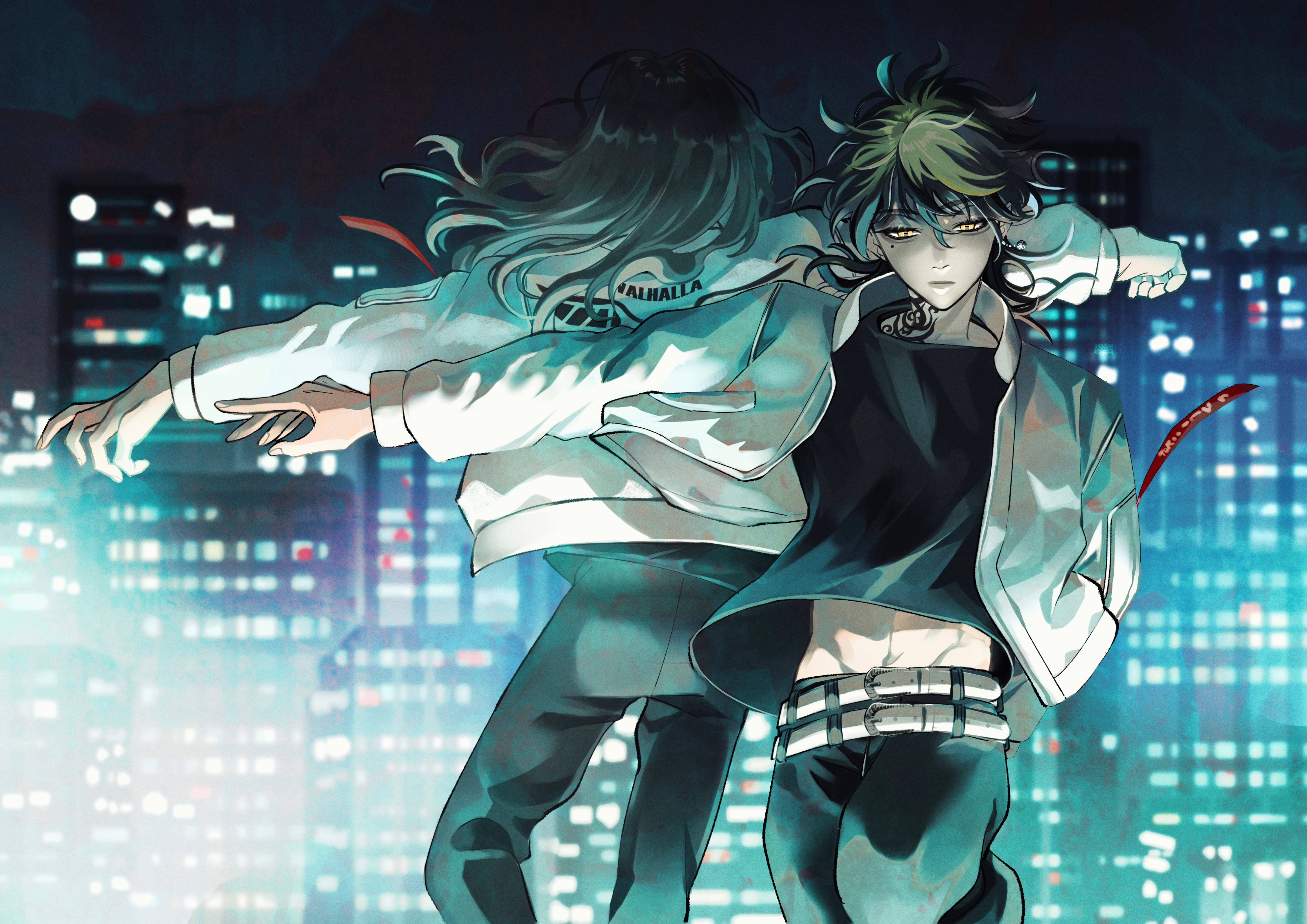 Kazutora Hanemiya, neon cityscape, night, 5K Desktop Wallpaper