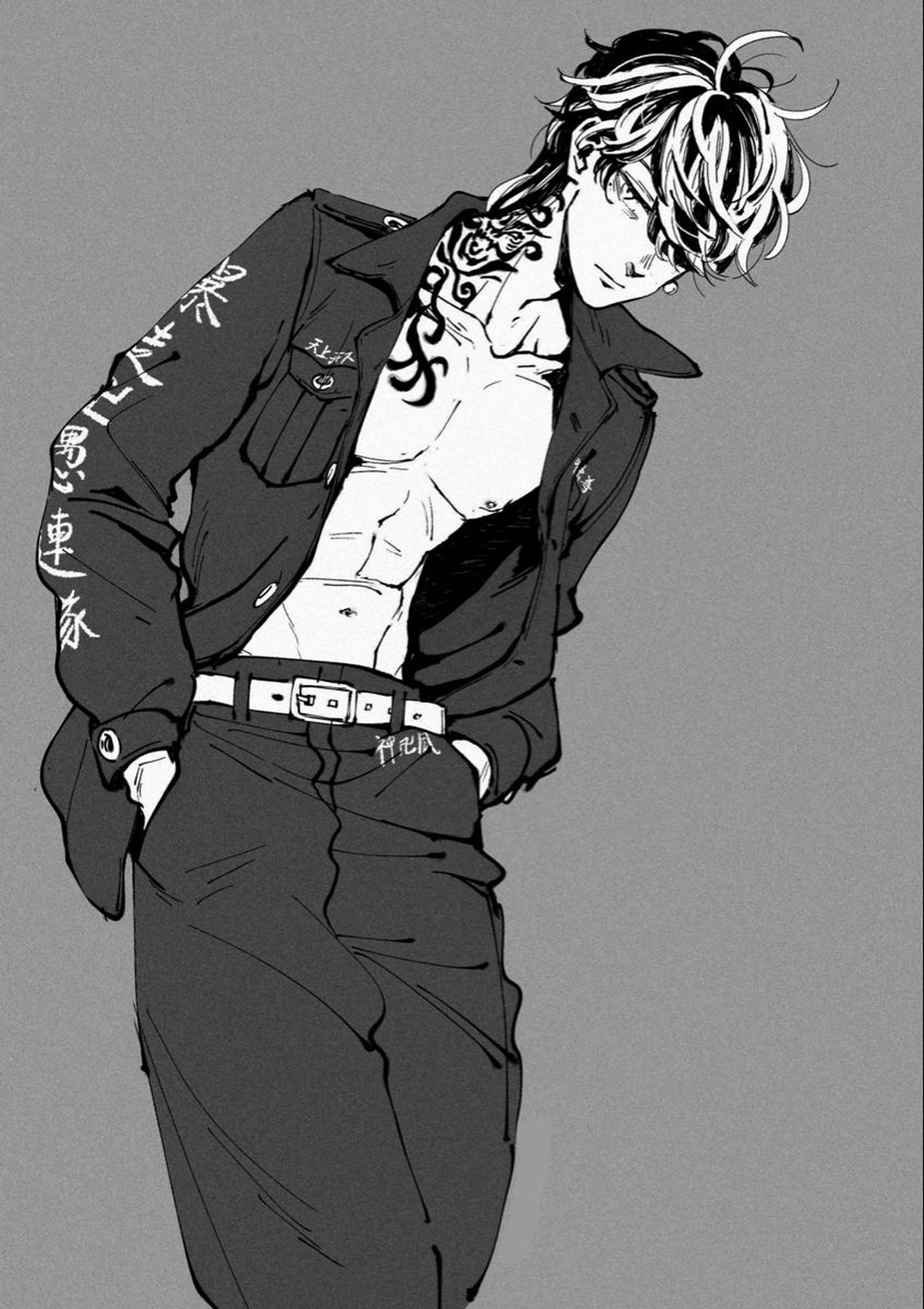 Kazutora Hanemiya, spiky hair, tattoos, 2K Phone Wallpaper