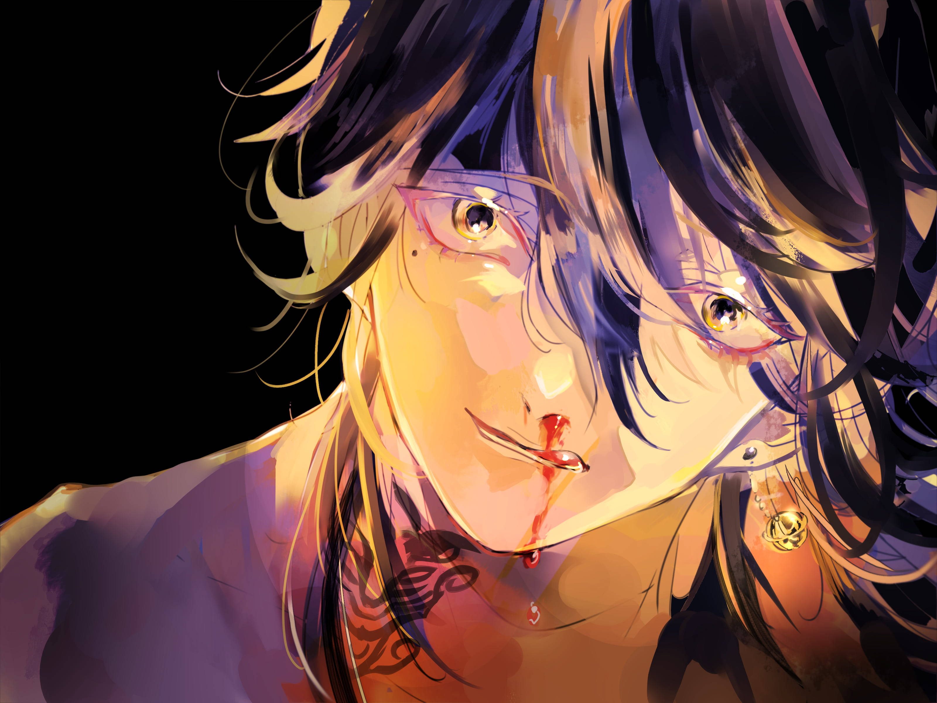 Kazutora Hanemiya, bloody nose, dark hair, 2K Desktop Wallpaper