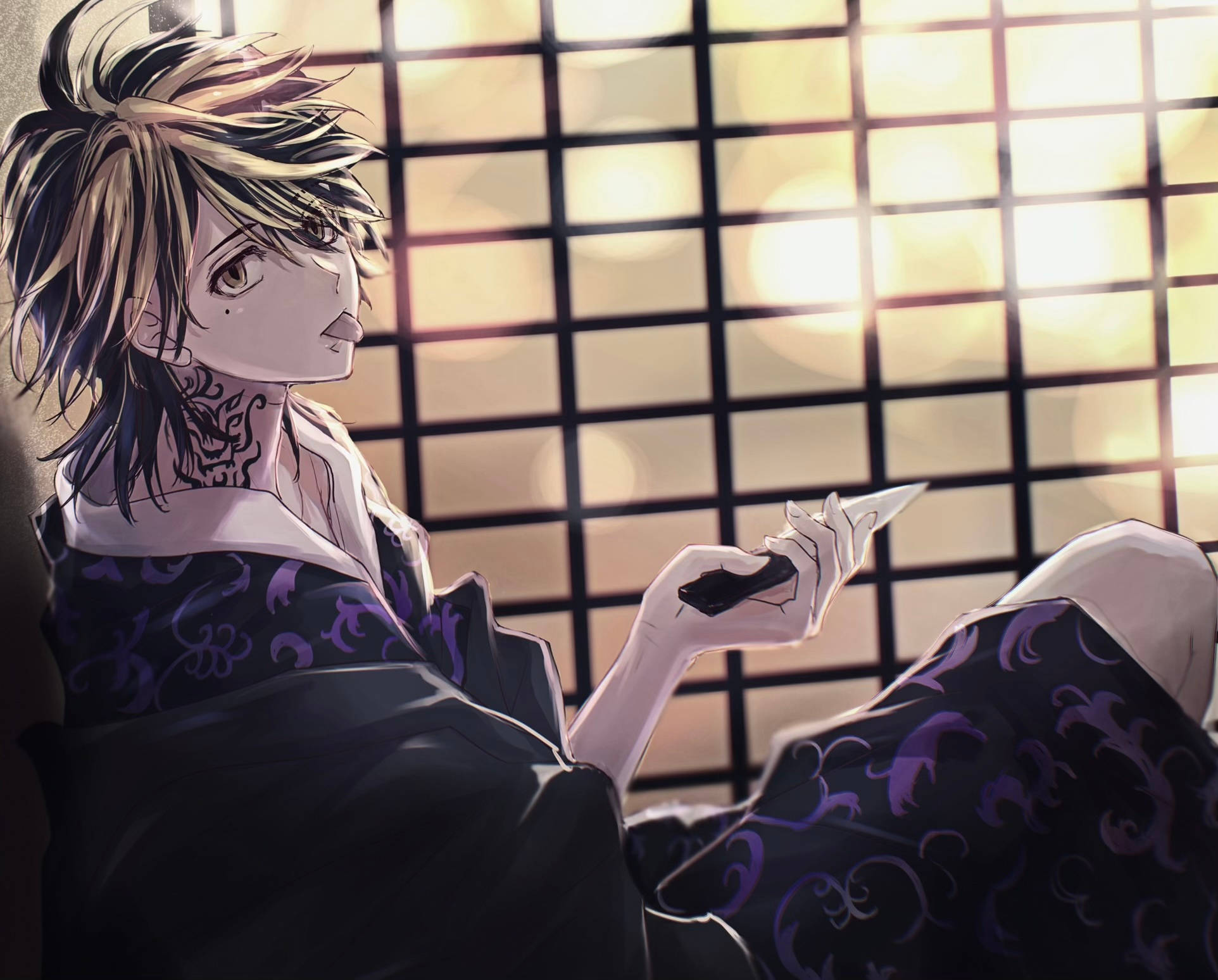 Kazutora Hanemiya, spiky hair, neck tattoo, Full HD Desktop Wallpaper