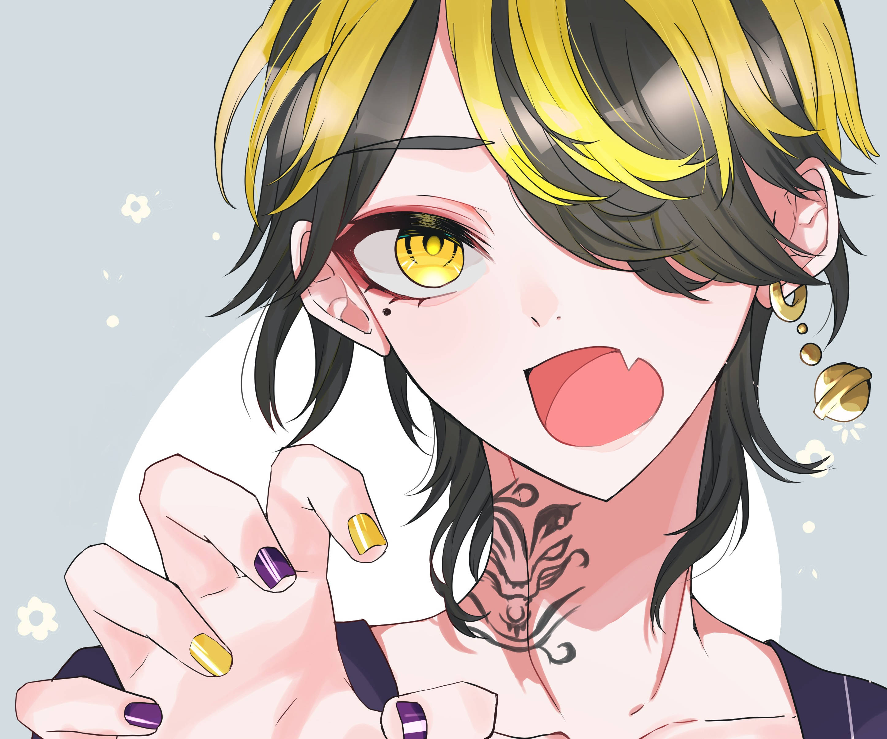Kazutora Hanemiya, yellow eyes, black-and-yellow hair, 2K Desktop Wallpaper