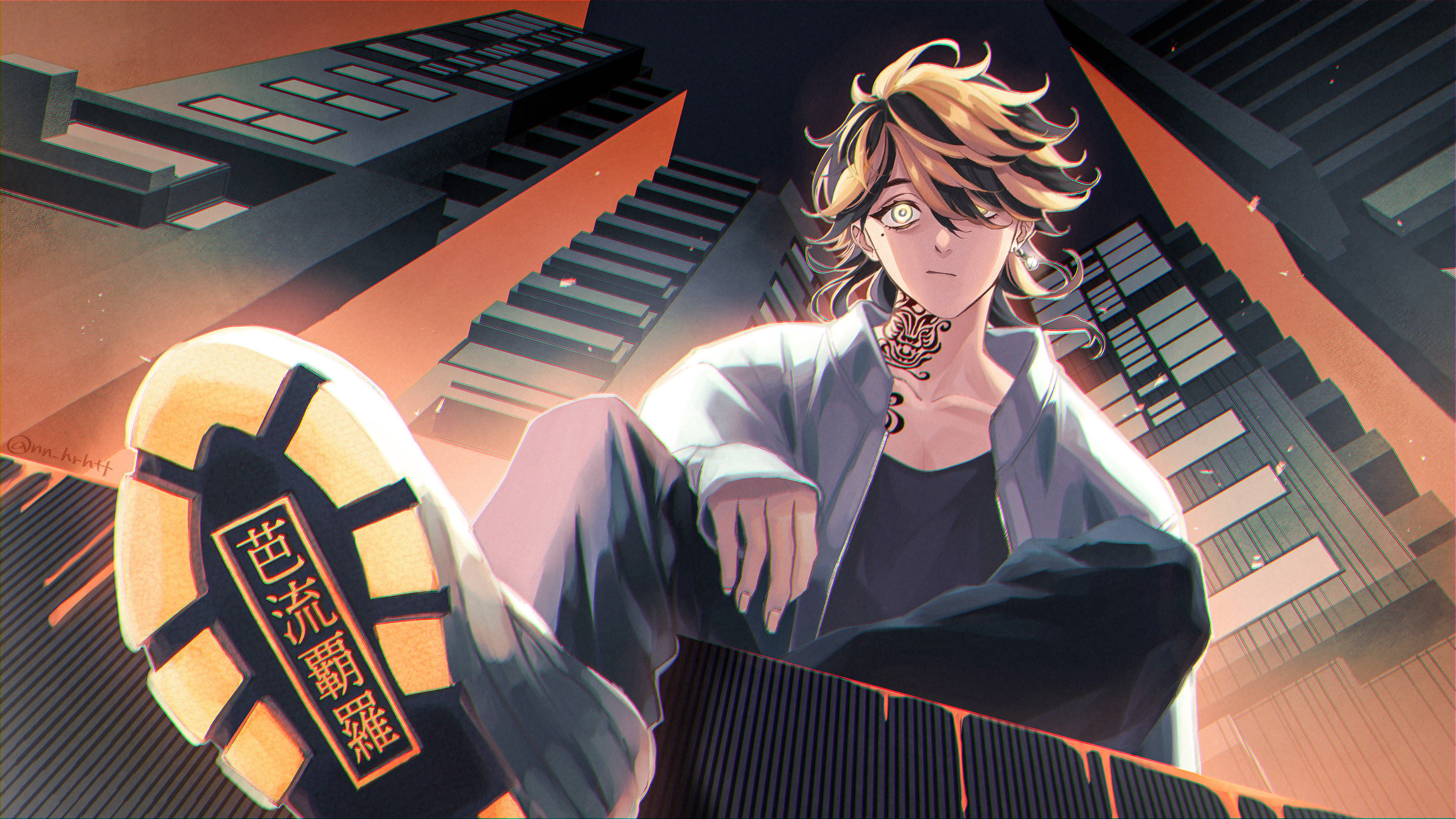 Kazutora Hanemiya, golden hair, tattooed neck, 2K Desktop Wallpaper
