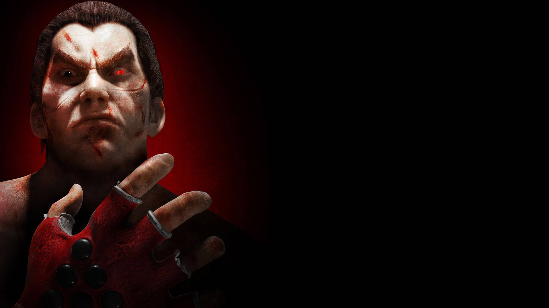 Kazuya Mishima, glowing red eyes, bloodied face, Full HD Desktop Wallpaper