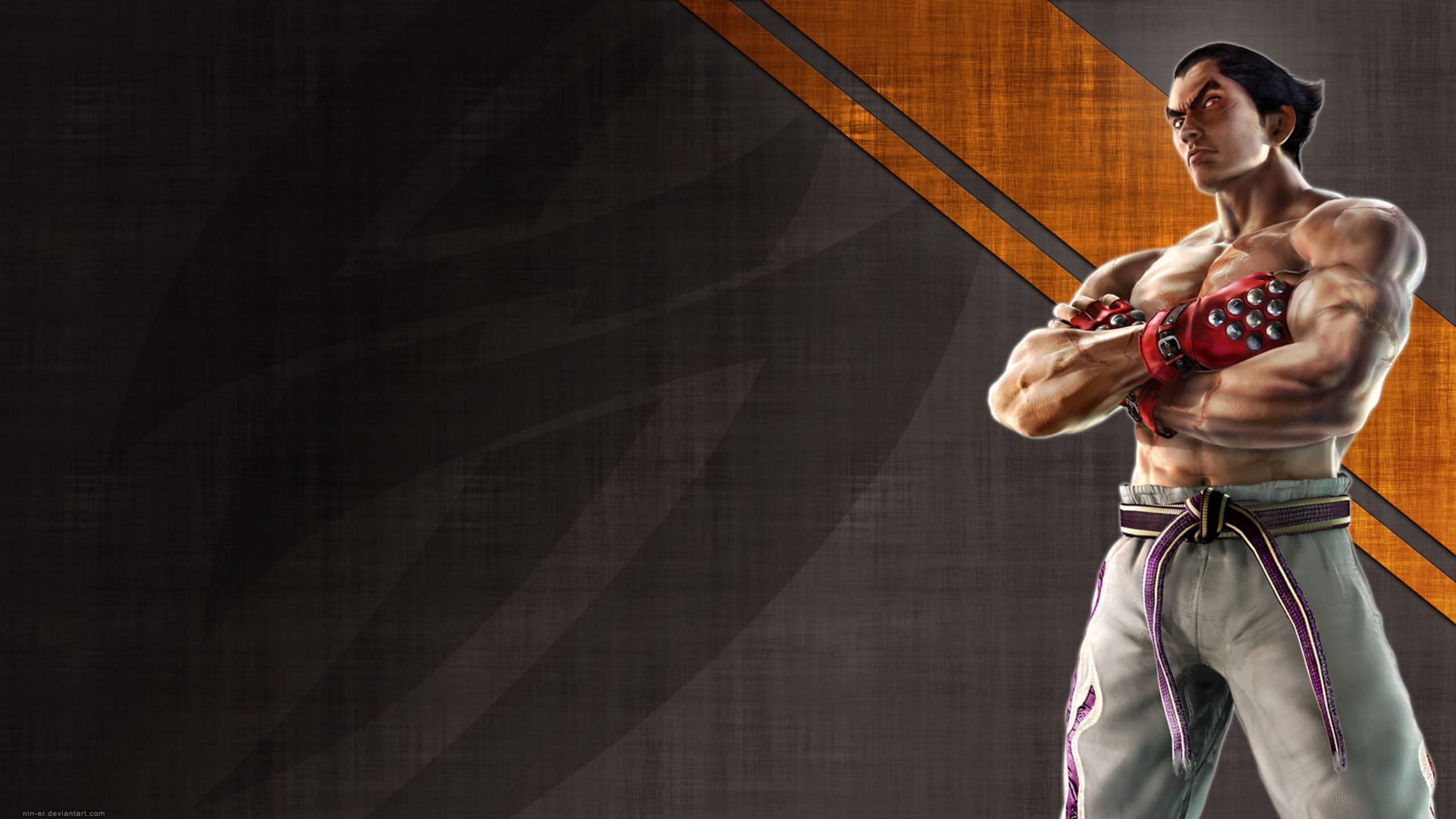 Kazuya Mishima, red gloves, grey pants, 2K Desktop Wallpaper