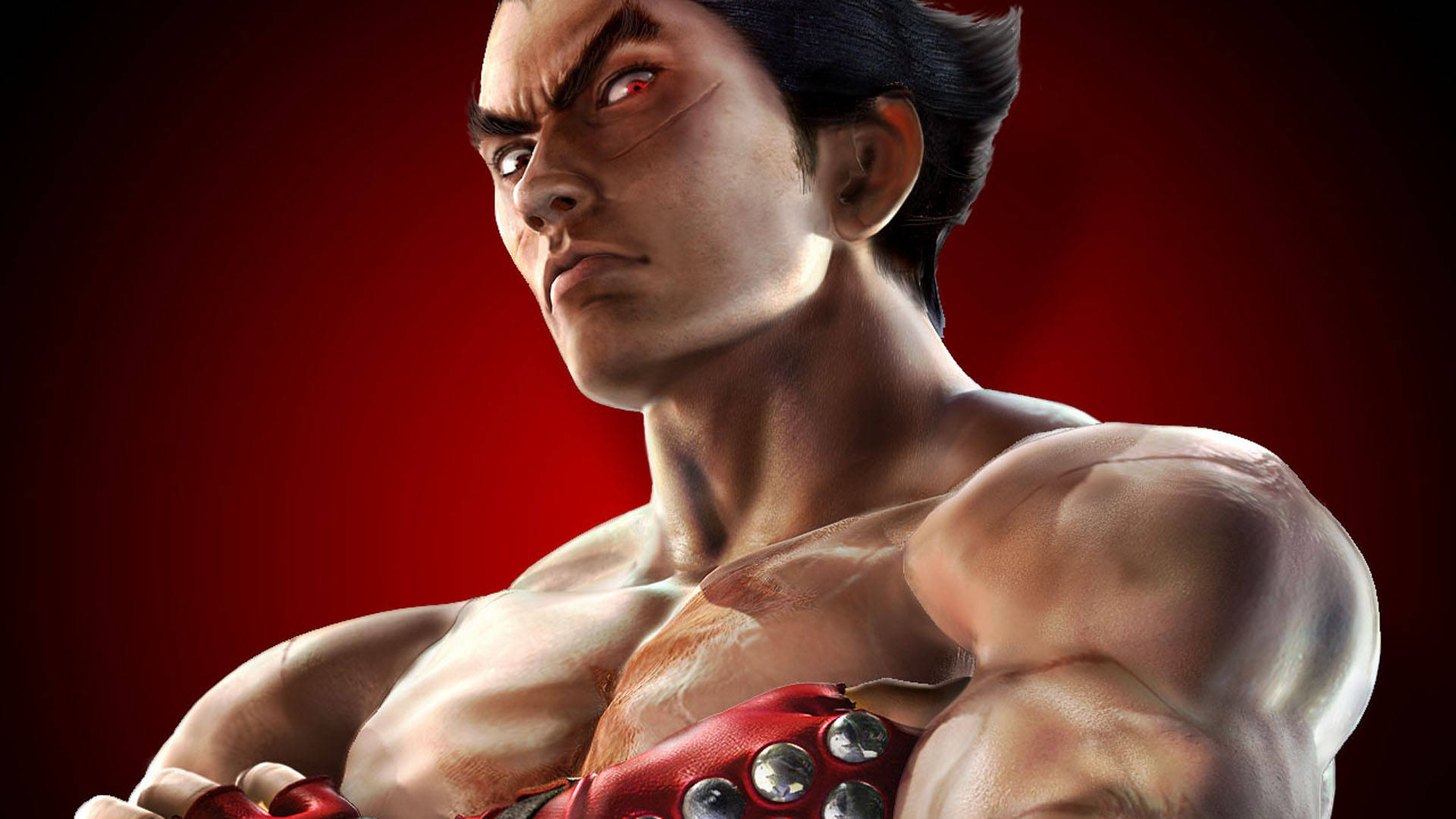 Kazuya Mishima, red eyes, red gloves, Full HD Desktop Wallpaper