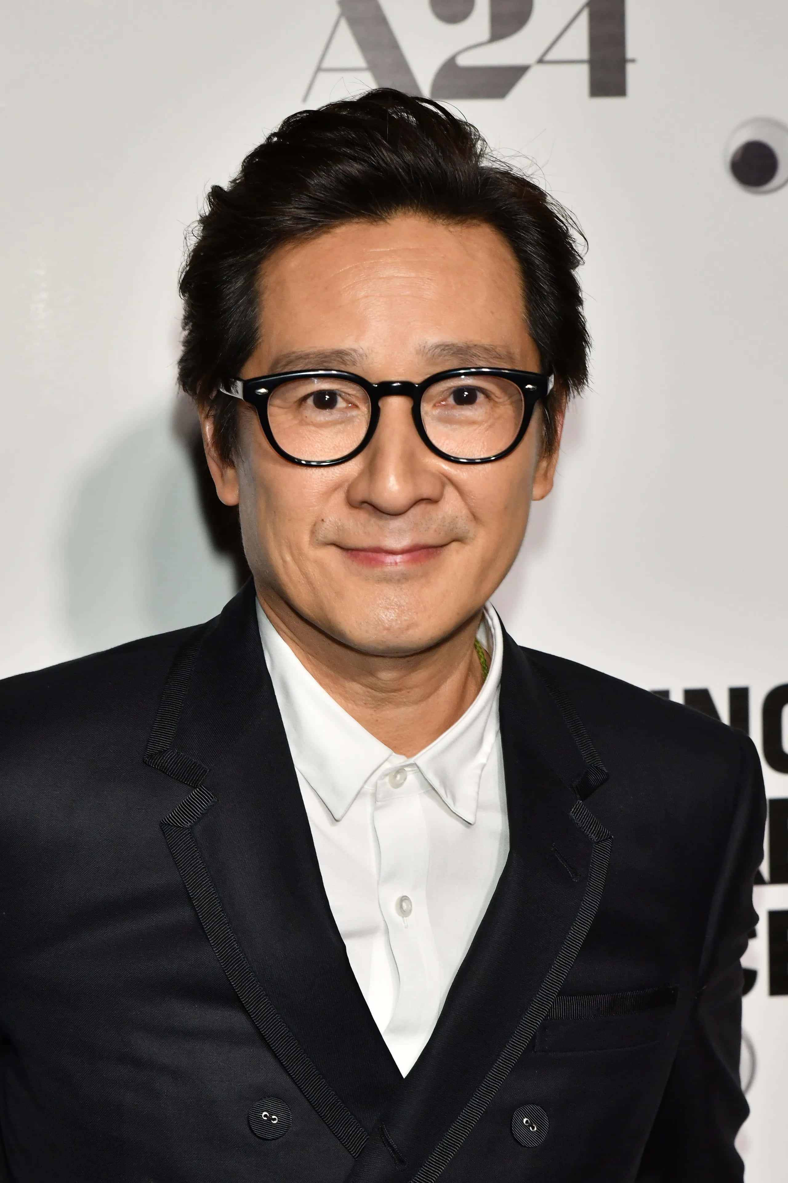 Ke Huy Quan, black suit, white shirt, 4K Phone Wallpaper