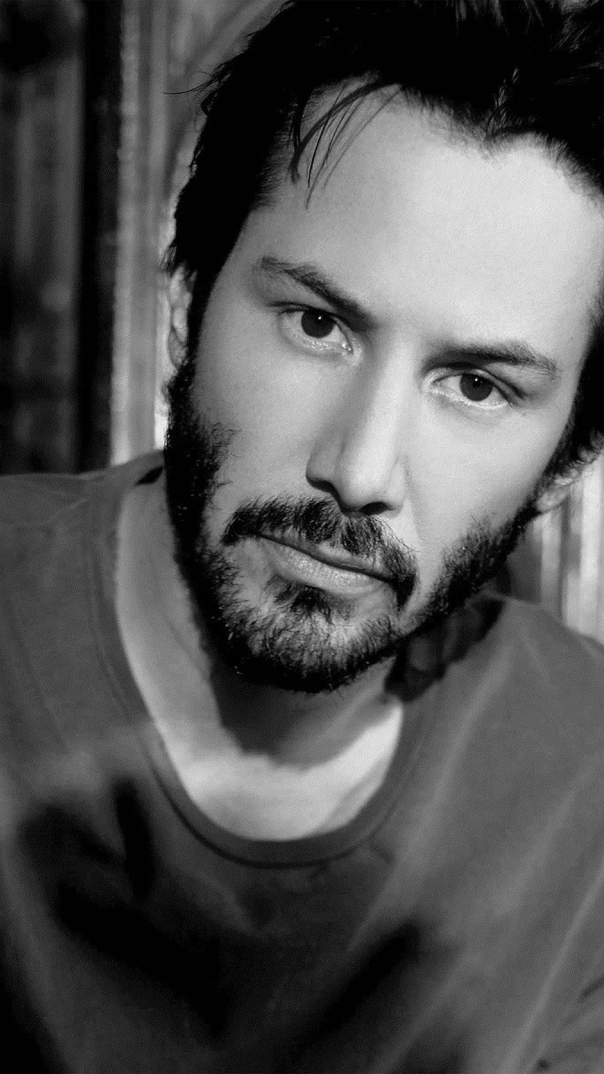 Keanu Reeves, black and white, close-up portrait, Full HD Phone Wallpaper