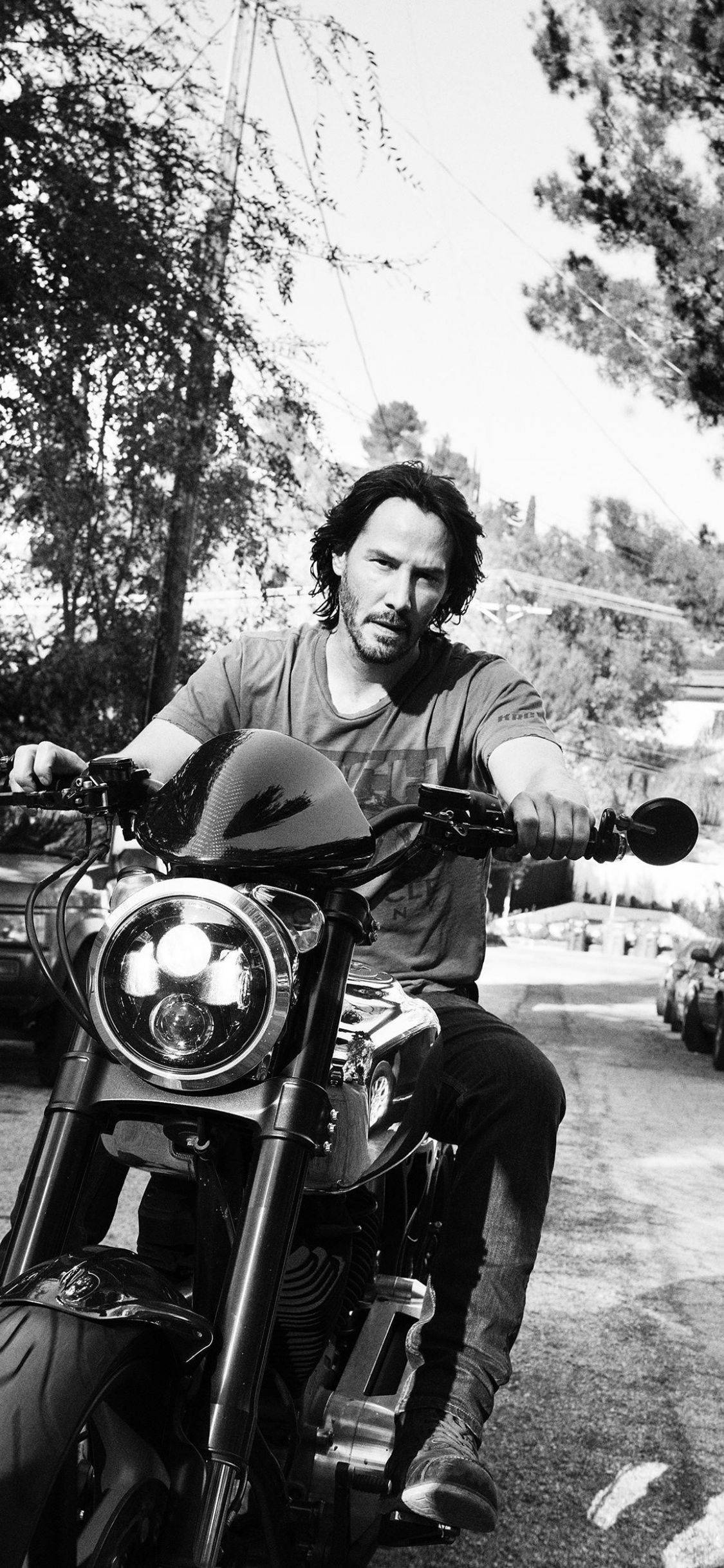 Keanu Reeves, old motorbike, classic motorcycle, Full HD Phone Wallpaper