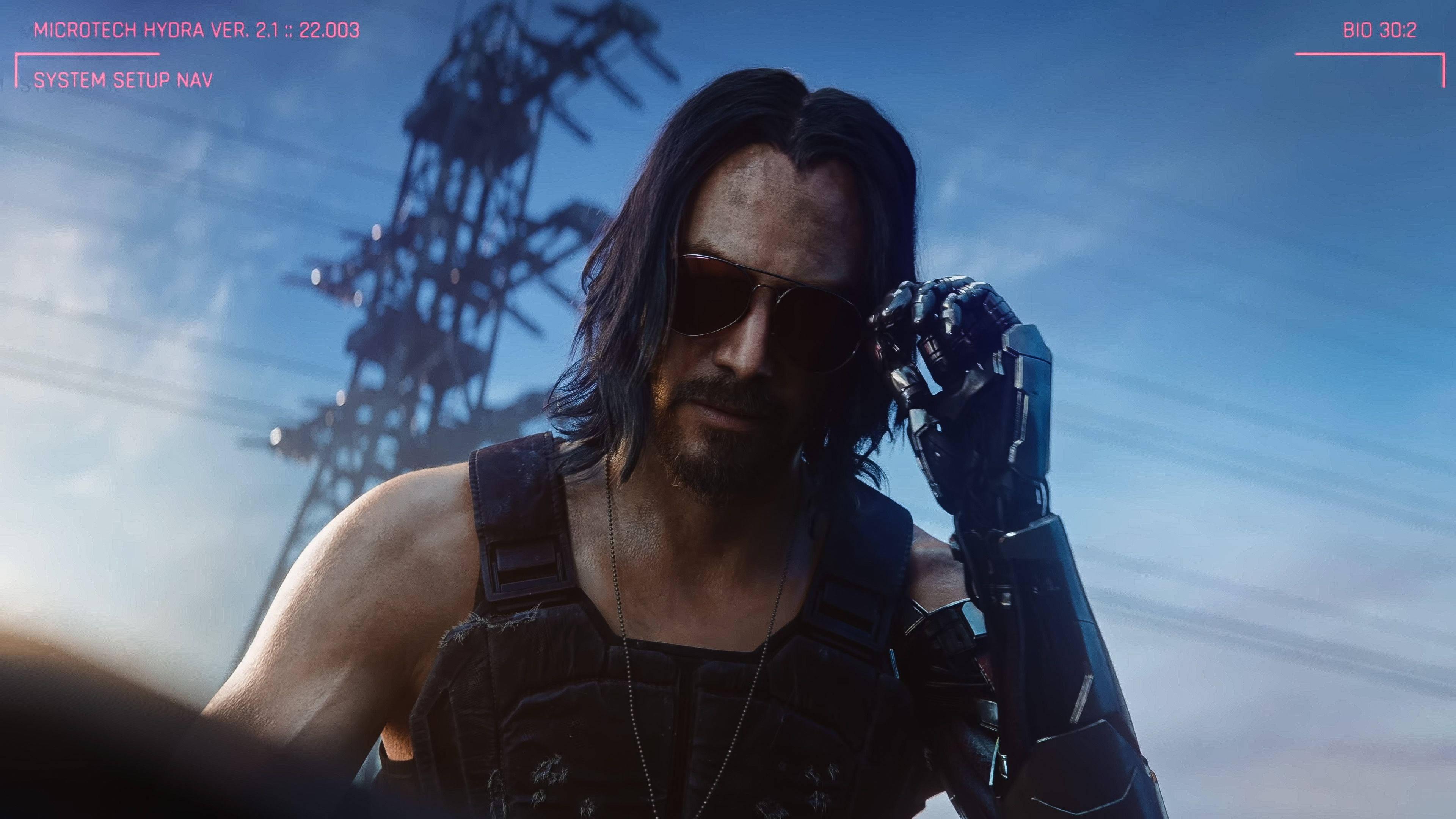 Keanu Reeves, animated game character, mechanical arm, 4K Desktop Wallpaper