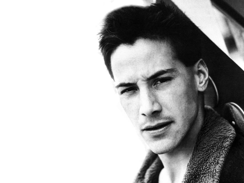 Keanu Reeves, black and white, close-up portrait, SD Desktop Wallpaper