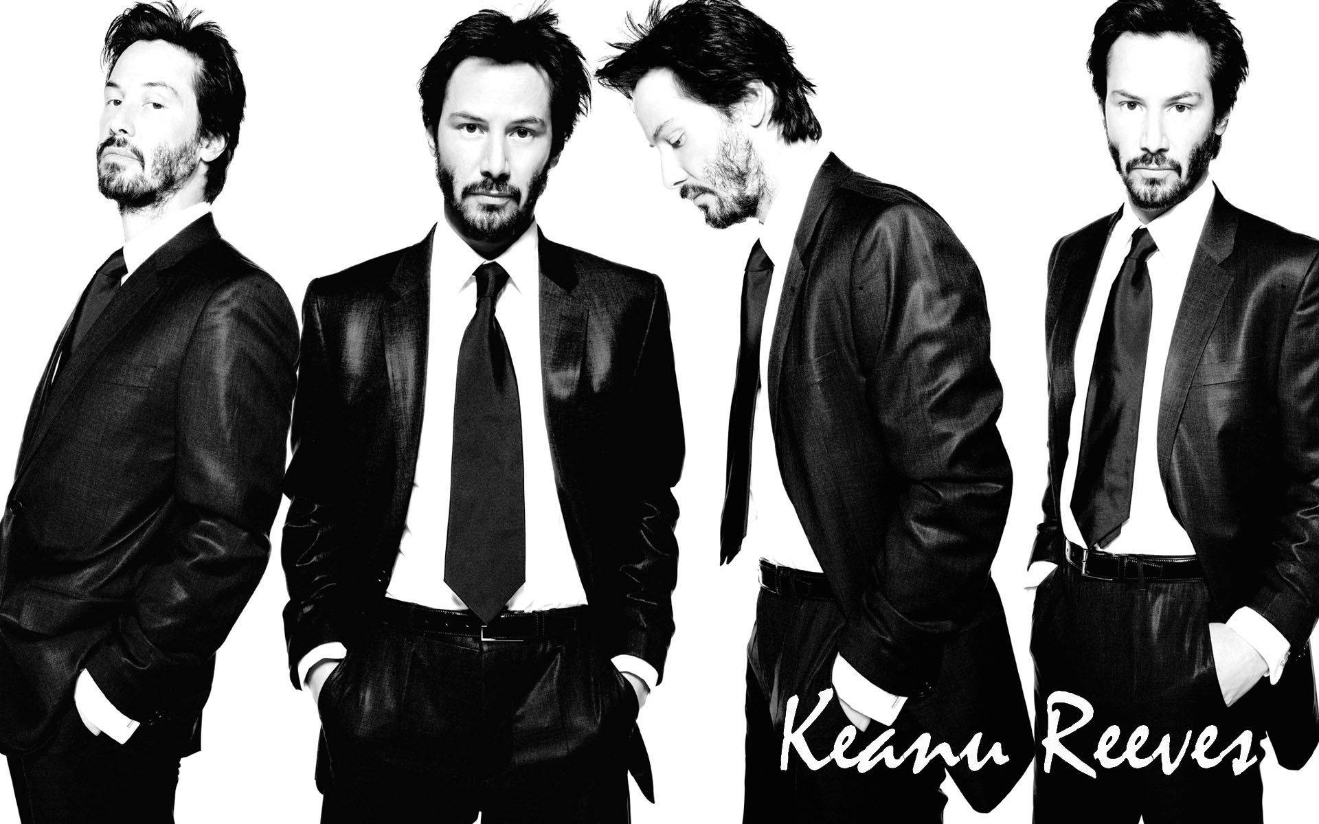 Keanu Reeves, black and white portraits, suits, Full HD Desktop Wallpaper
