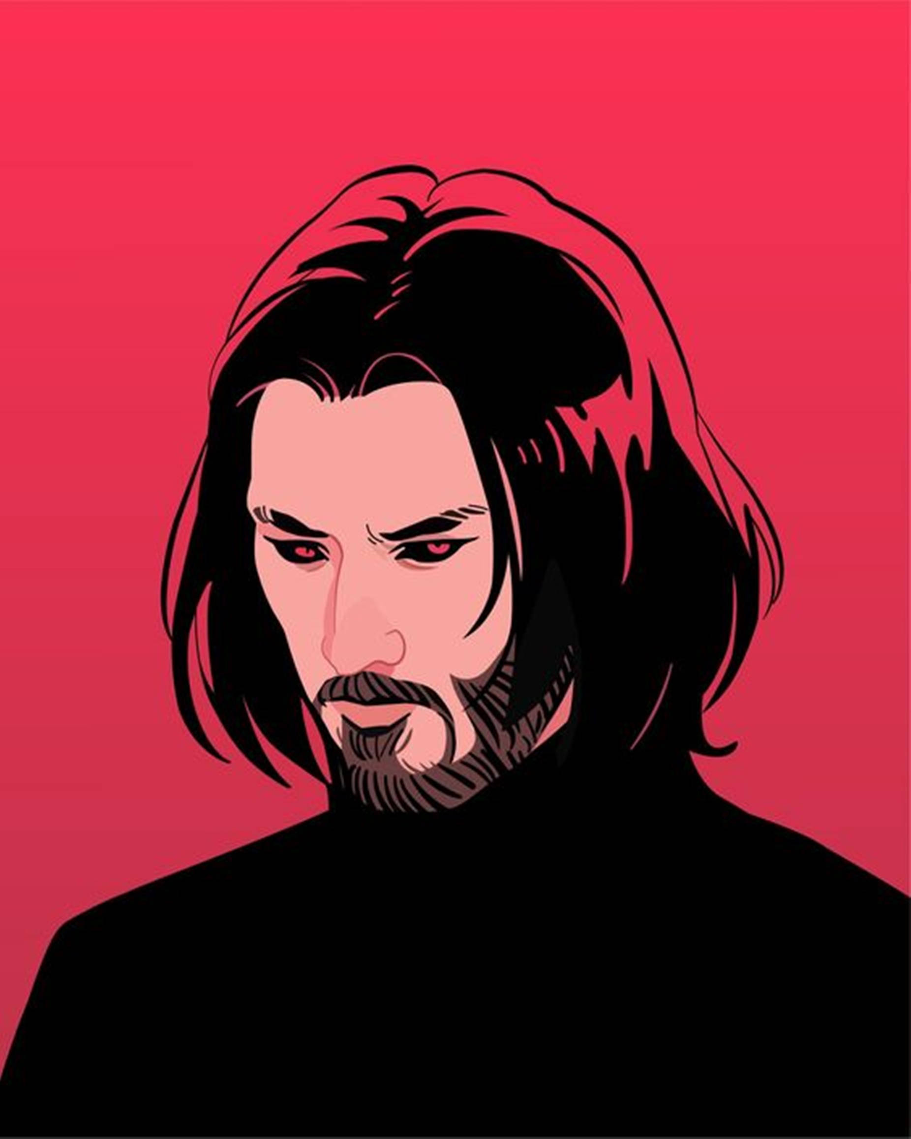 Keanu Reeves, red eyes, long dark hair, Full HD Phone Wallpaper