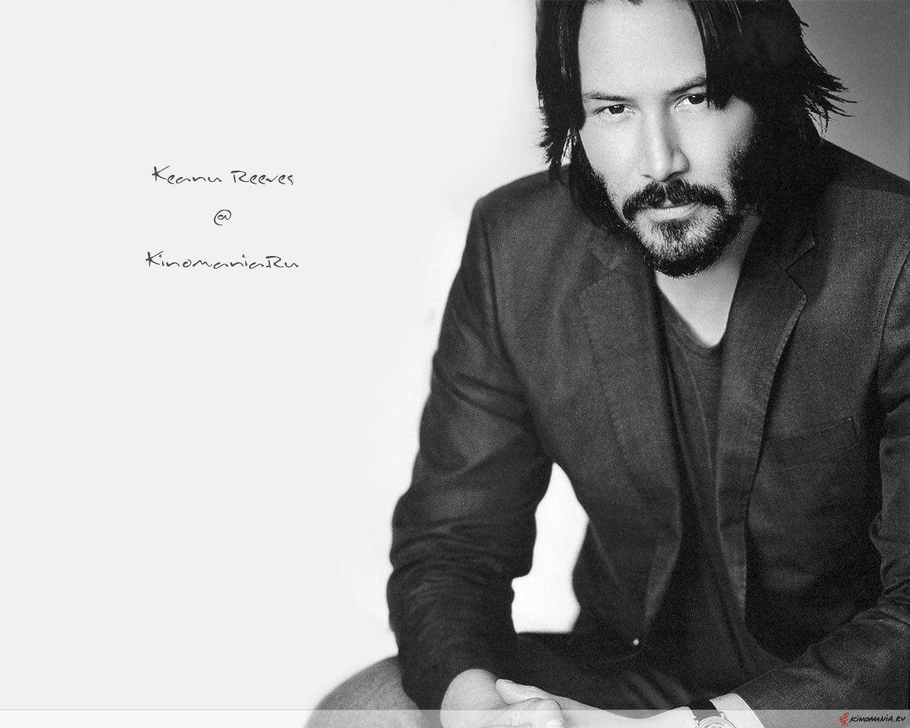 Keanu Reeves, beard, black and white portrait, HD Desktop Wallpaper