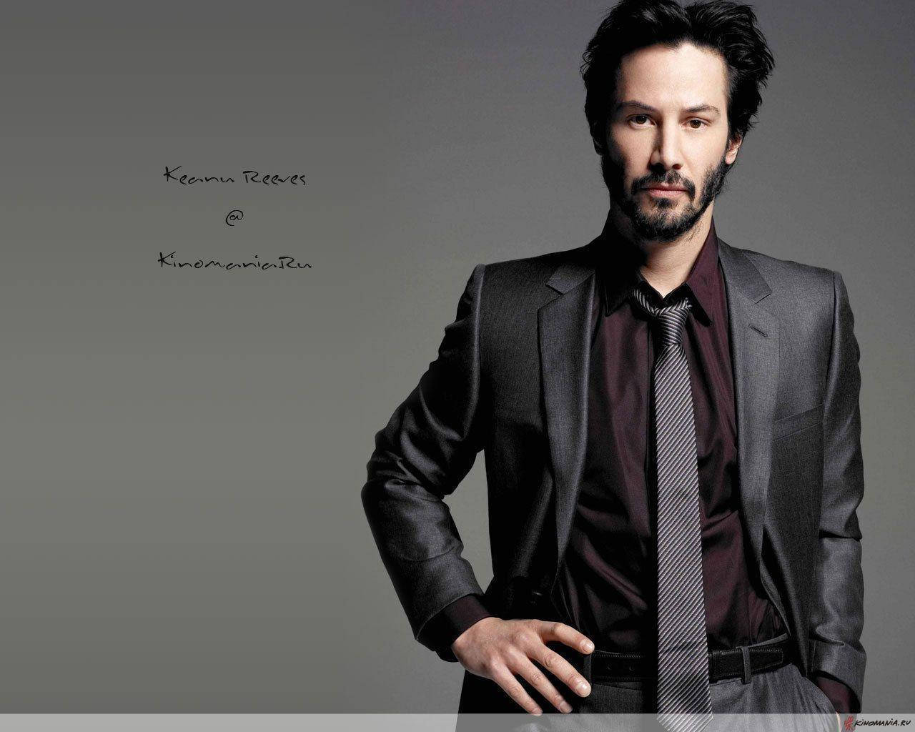 Keanu Reeves, gray suit, plain gray studio backdrop, HD Desktop Wallpaper