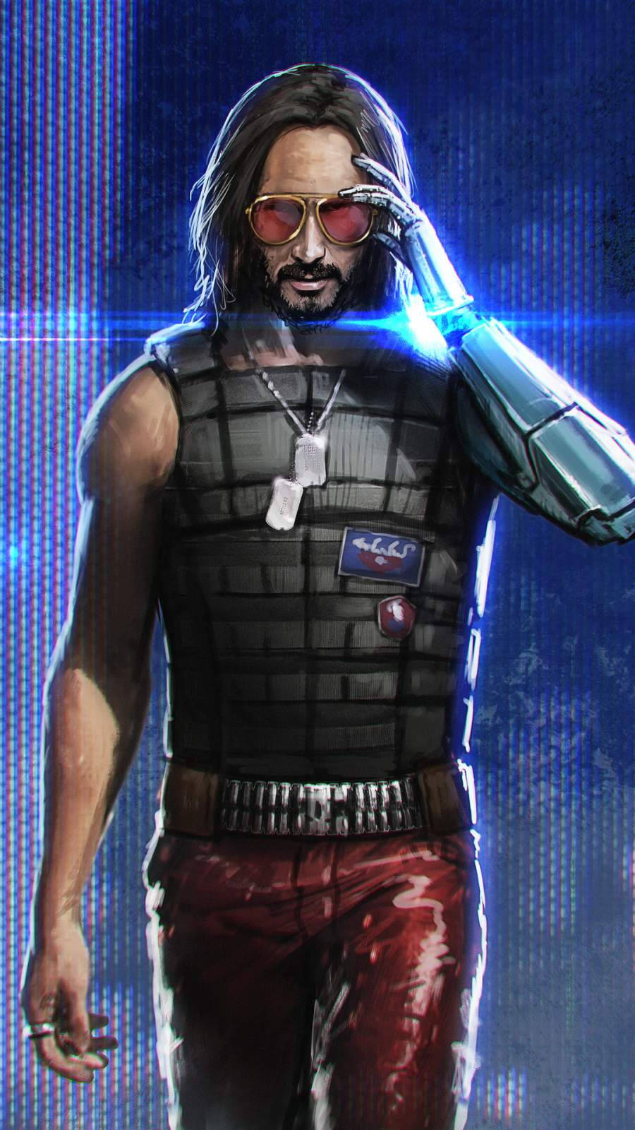 Keanu Reeves, cyberpunk, mechanical arm, HD Phone Wallpaper