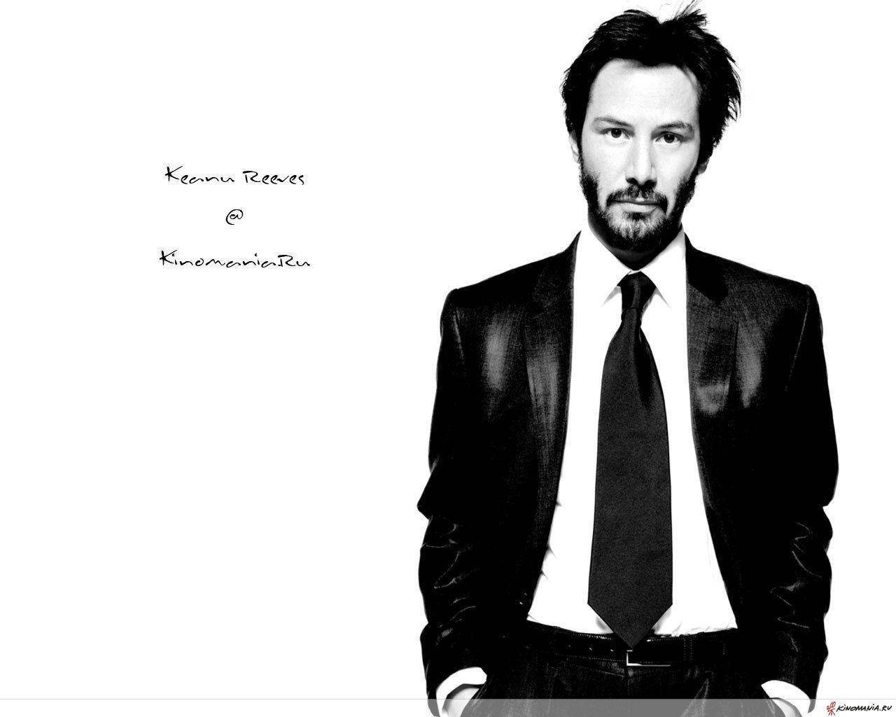 Keanu Reeves, black and white portrait, sharp suit, HD Desktop Wallpaper