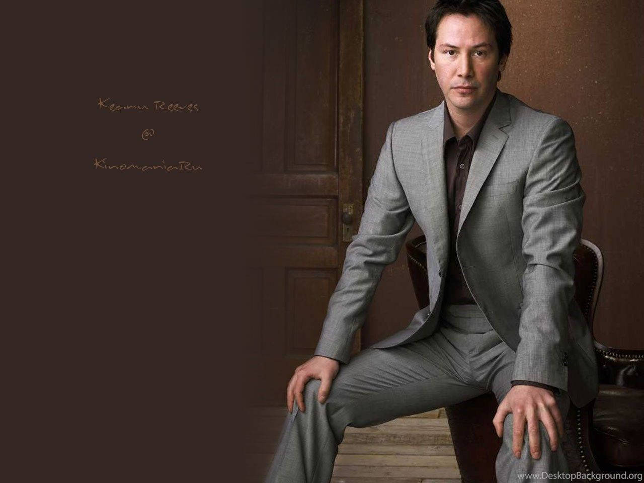 Keanu Reeves, gray suit, leather chair, HD Desktop Wallpaper