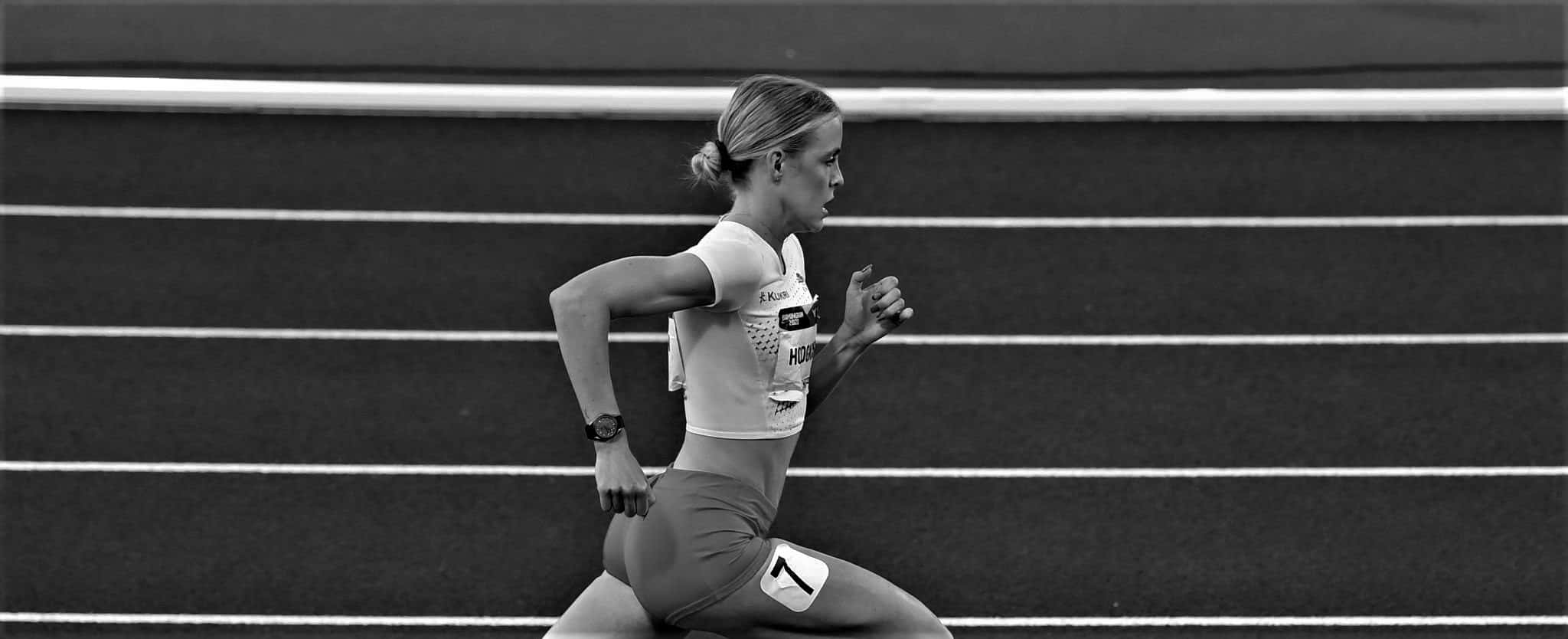 Keely Hodgkinson, track, black and white, Full HD Desktop Wallpaper
