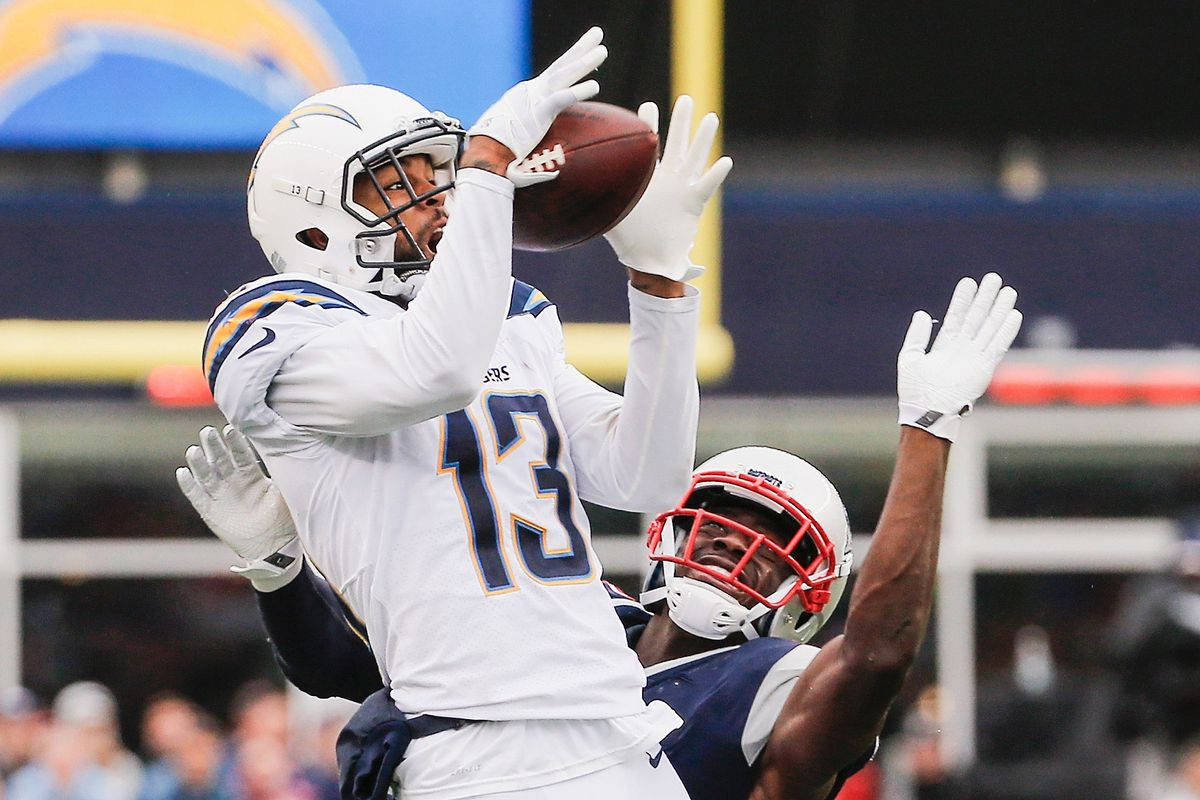 Keenan Allen, white jersey number 13, blue and red helmet, SD Desktop Wallpaper