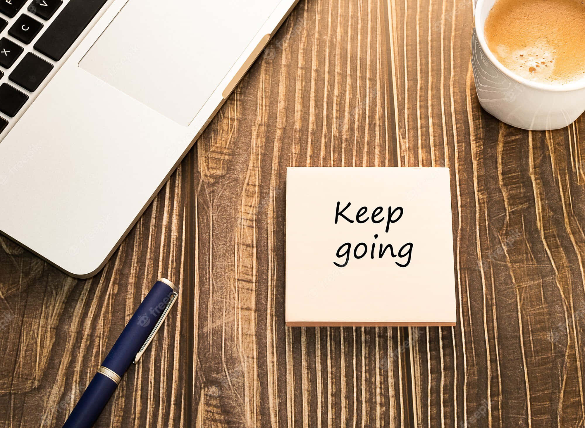 Keep Going, wooden desk, laptop, Full HD Desktop Wallpaper
